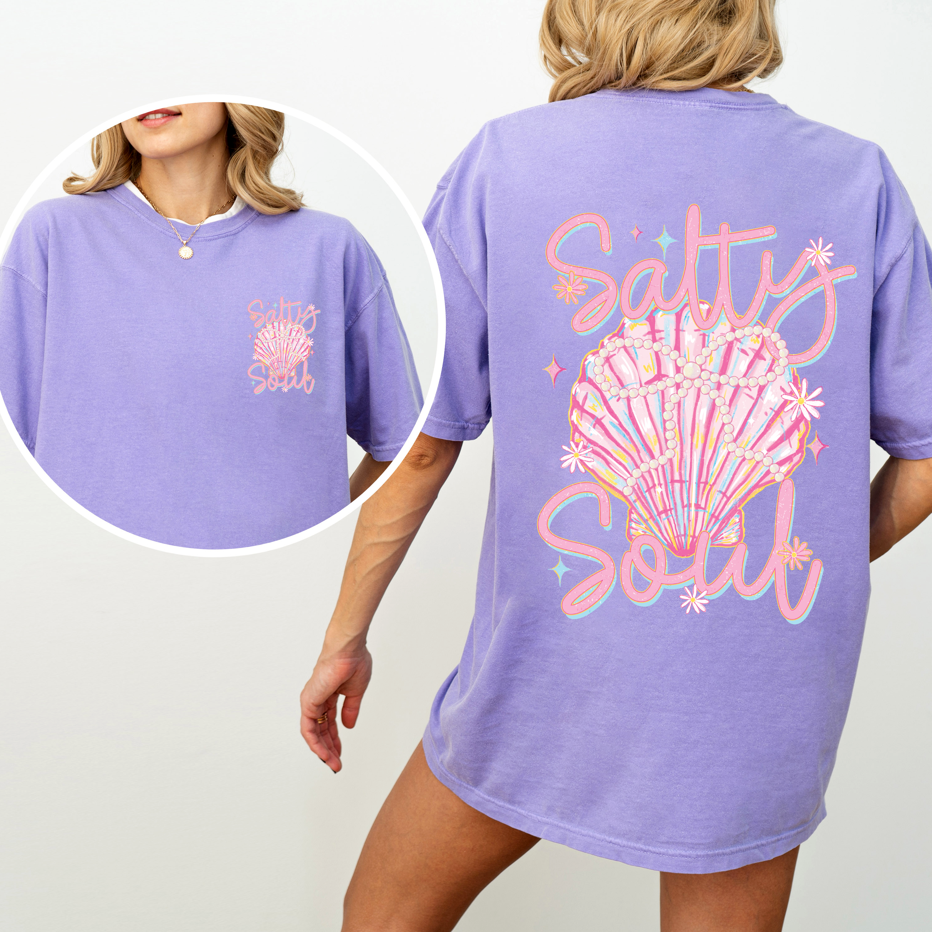 Salty Soul Beach Pearls Seashell Stay Salty Summer Vibes Coastal Paradise Comfort Colors Tee
