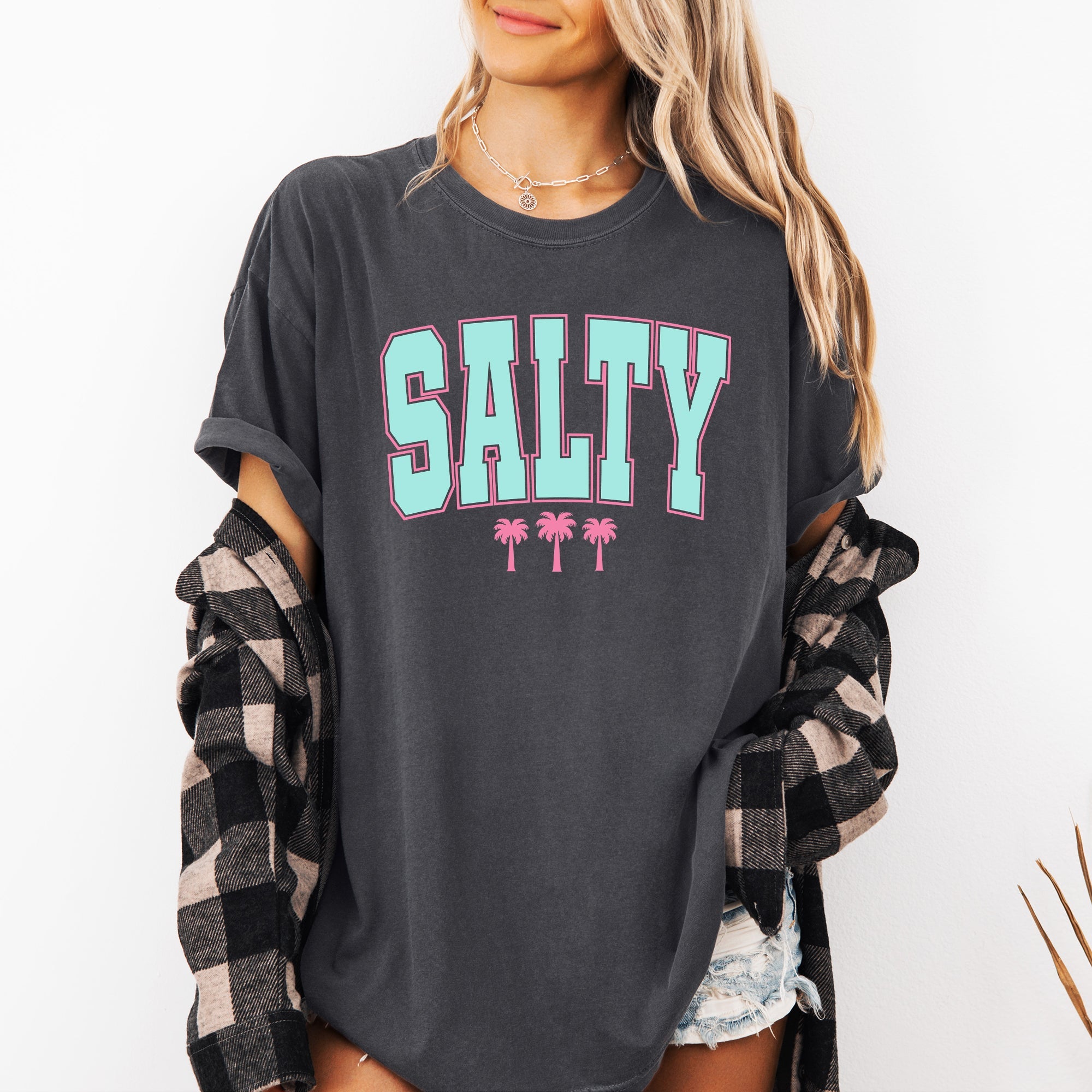 Salty Palm Trees Retro Varsity Summer Beach Vibe Edition Vintage Sunset Comfort Colors Tee