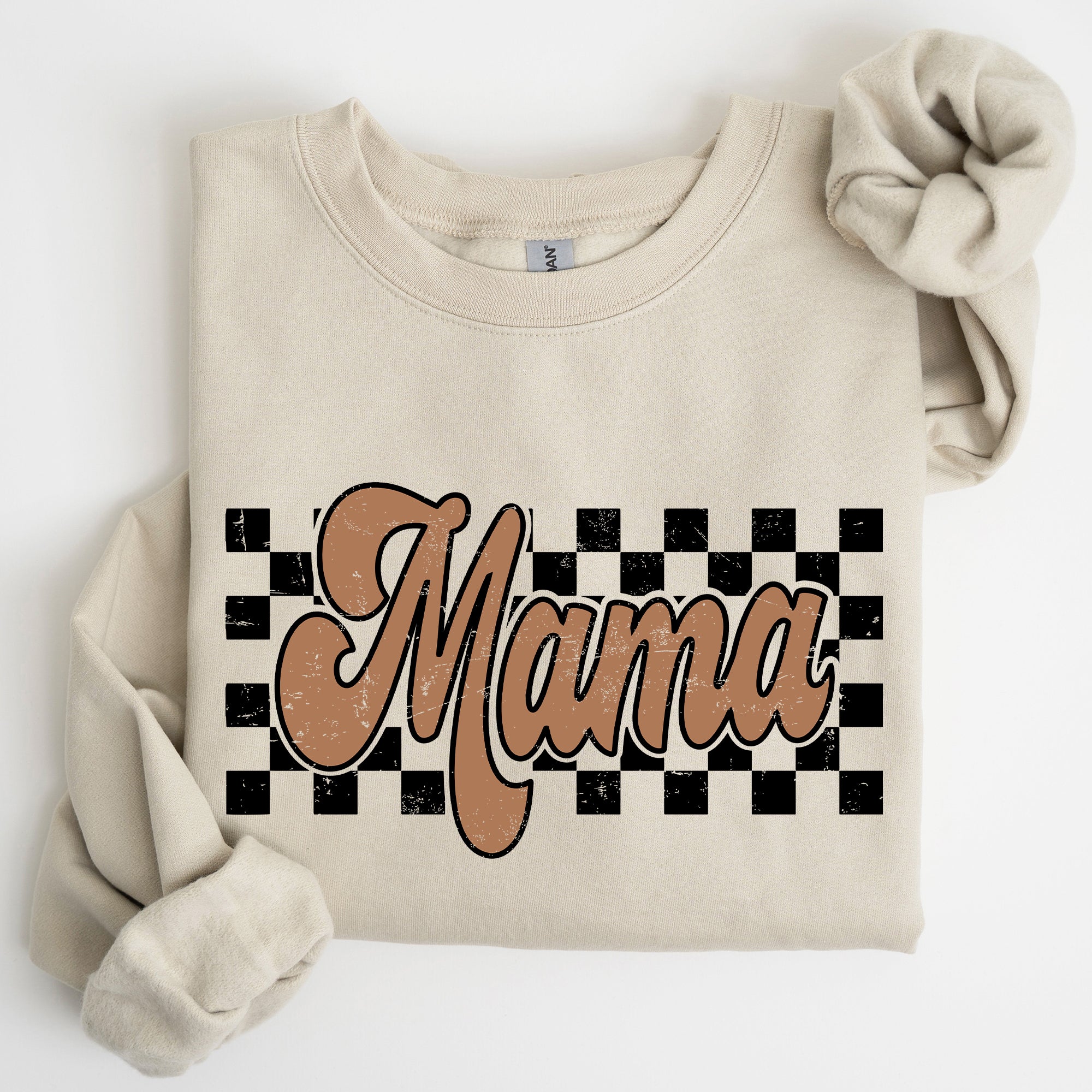 Mama Retro Checkered Soft Fleece Inside Vintage Style Everyday Comfort Sweatshirt