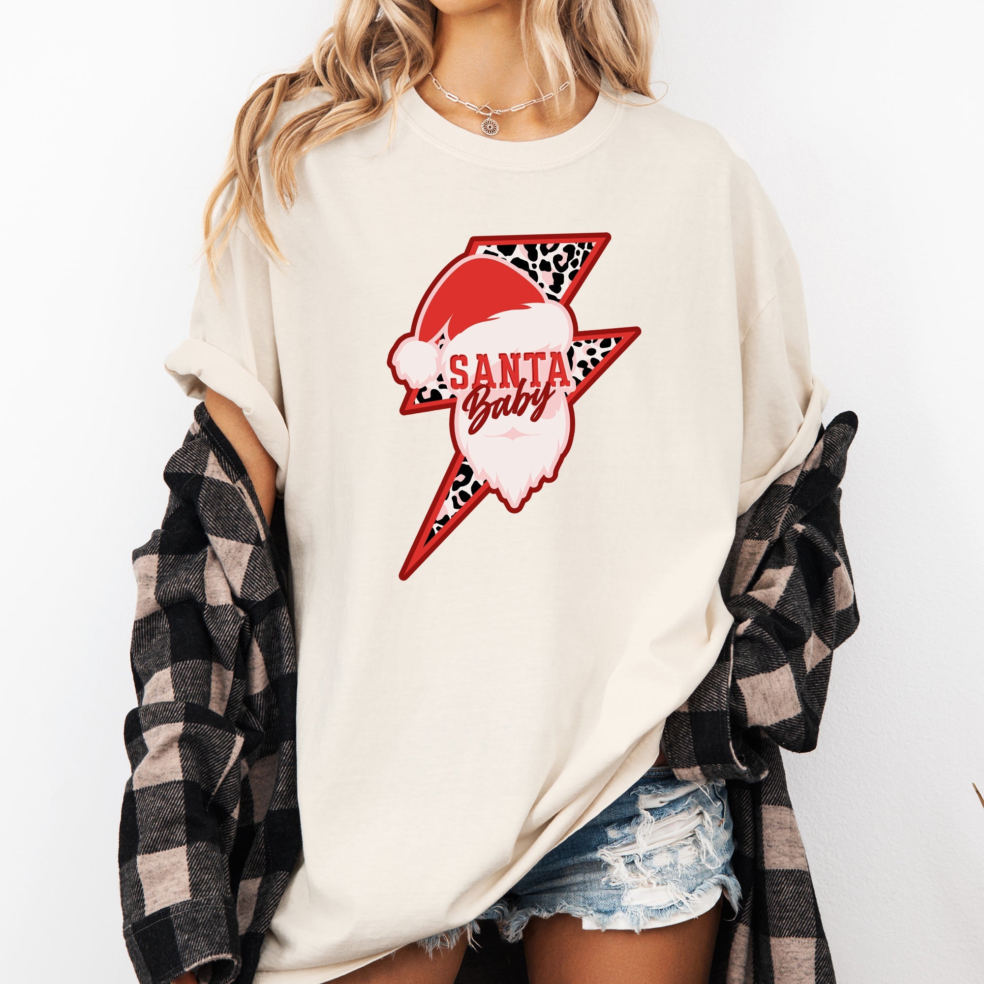 Santa Baby Lightning Bolt Christmas Retro Rock And Roll Vintage Holiday Vibe Comfort Colors Tee