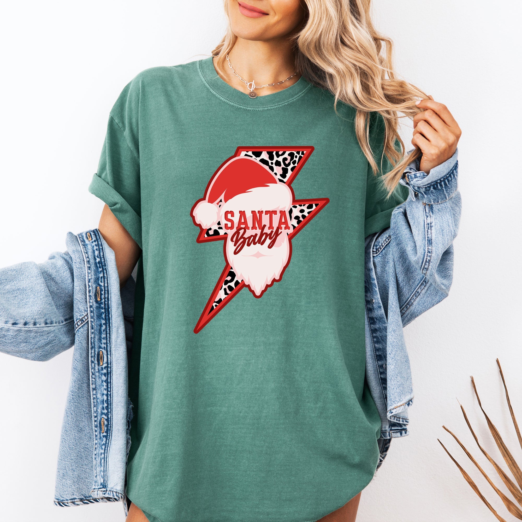 Santa Baby Lightning Bolt Christmas Retro Rock And Roll Vintage Holiday Vibe Comfort Colors Tee