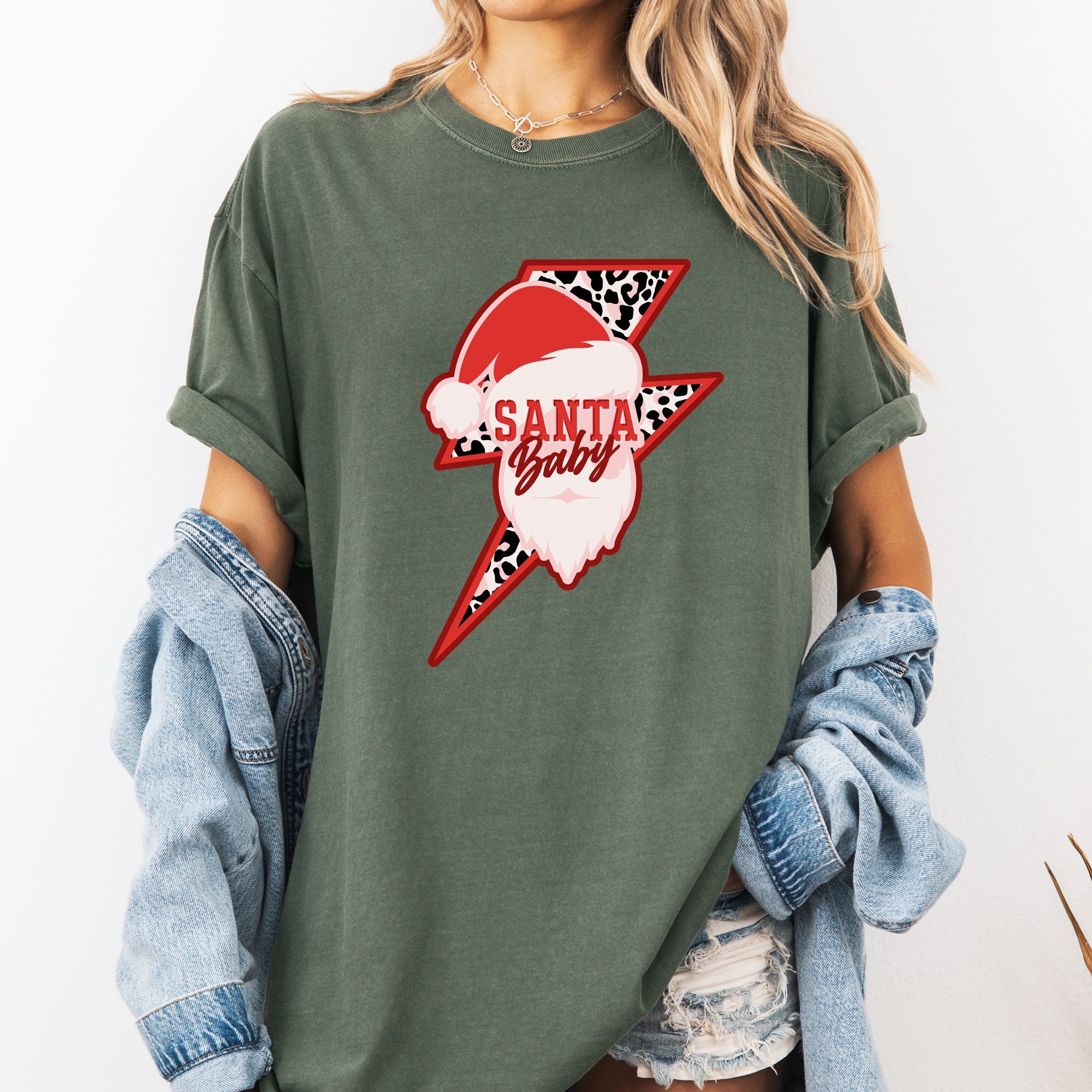 Santa Baby Lightning Bolt Christmas Retro Rock And Roll Vintage Holiday Vibe Comfort Colors Tee
