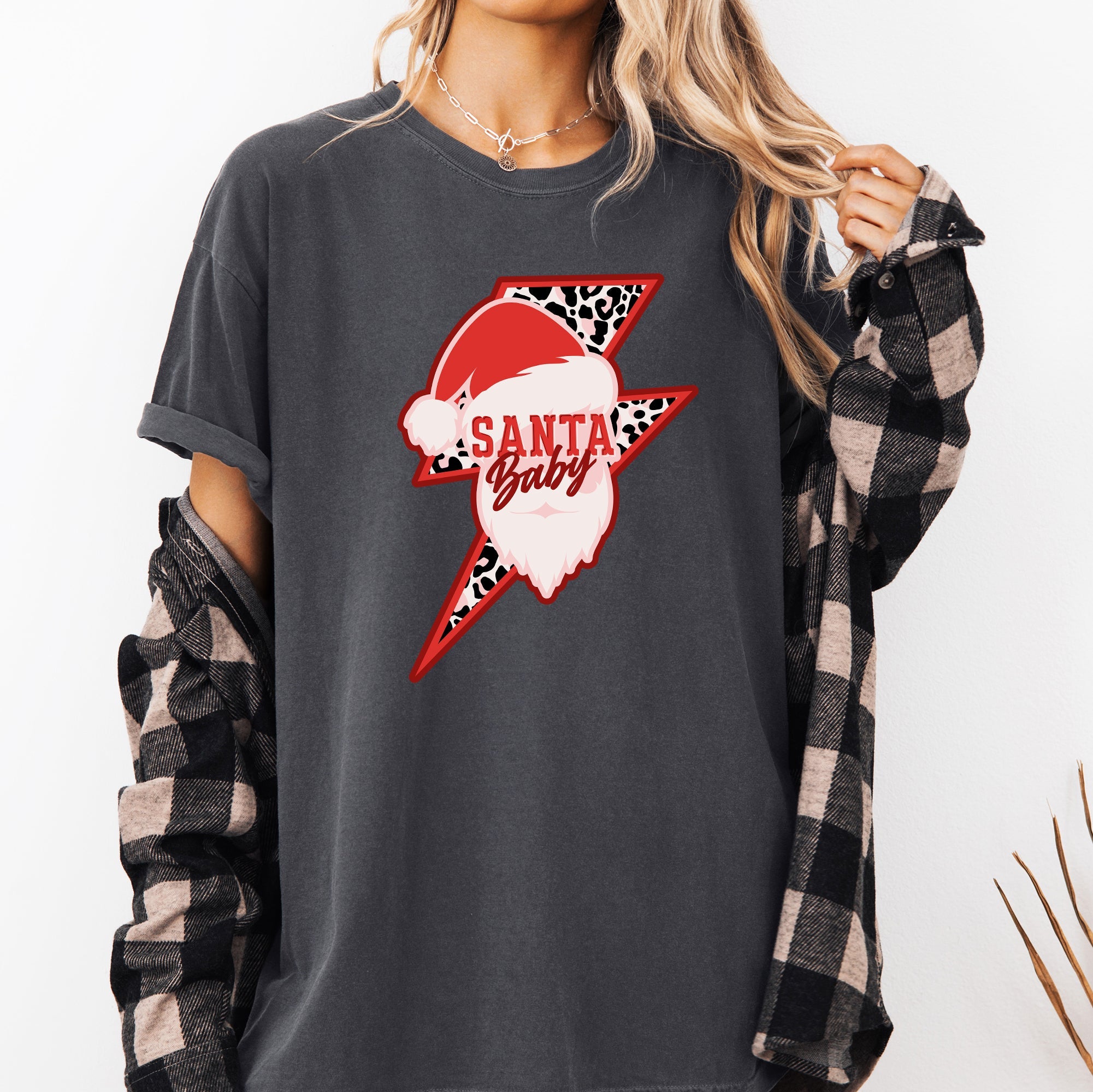Santa Baby Lightning Bolt Christmas Retro Rock And Roll Vintage Holiday Vibe Comfort Colors Tee