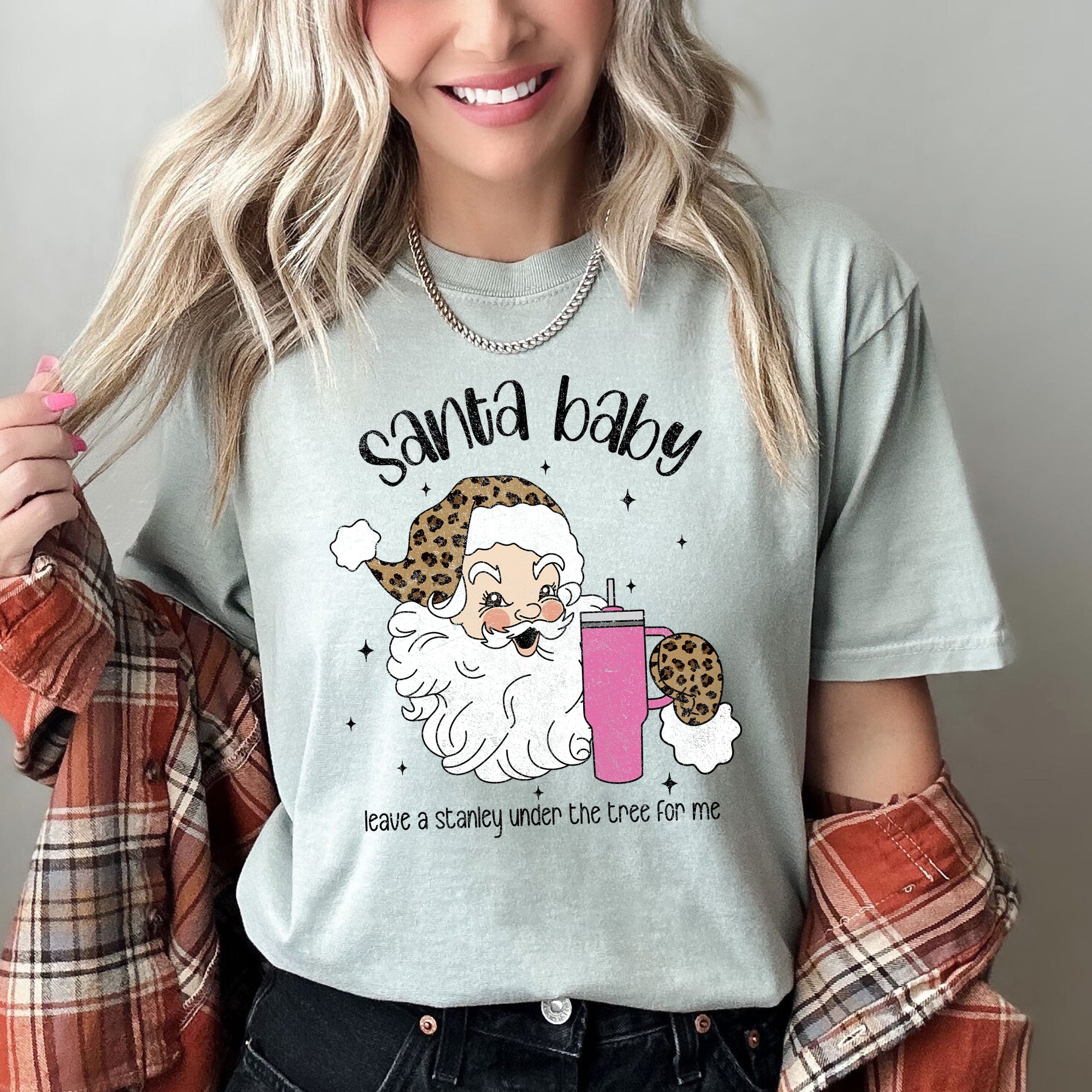 Santa Baby Stanley Retro Christmas Leopard Print Vintage Holiday Comfort Colors Tee