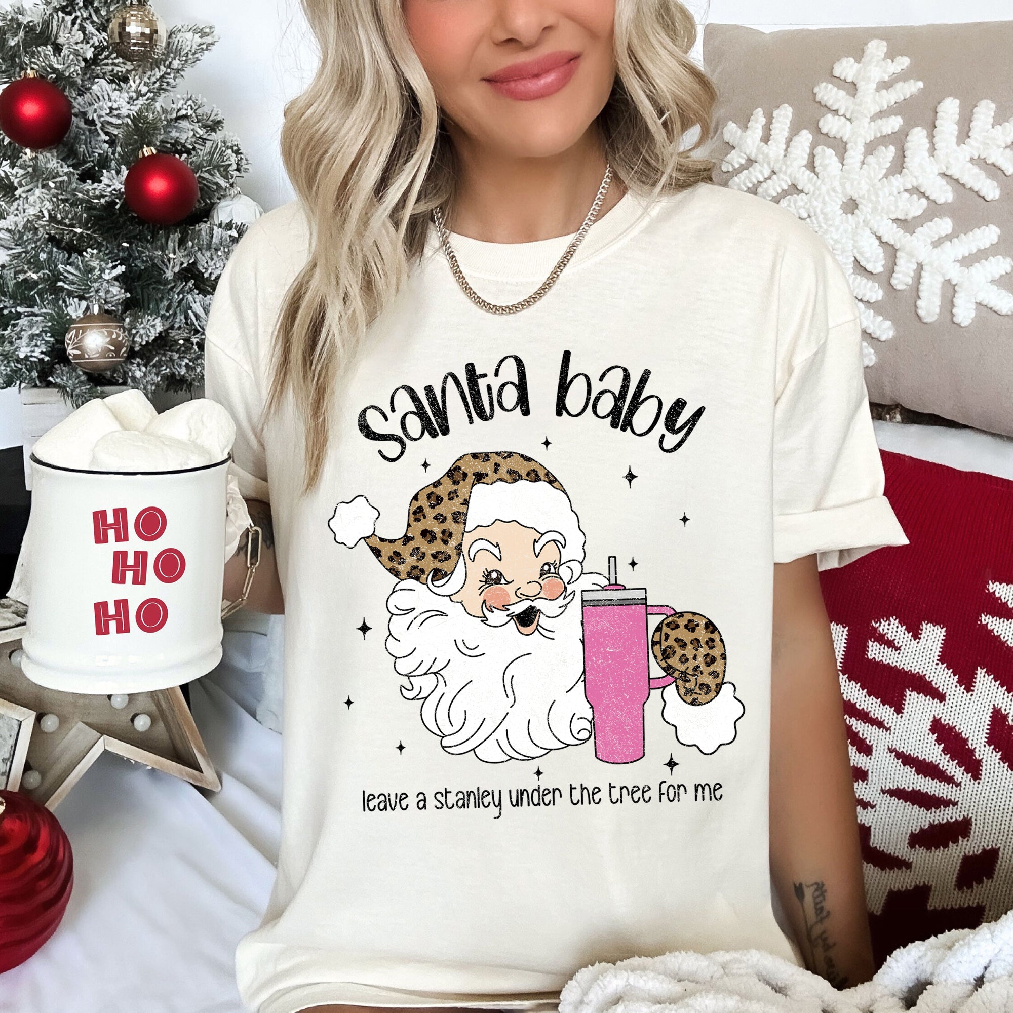Santa Baby Stanley Retro Christmas Leopard Print Vintage Holiday Comfort Colors Tee