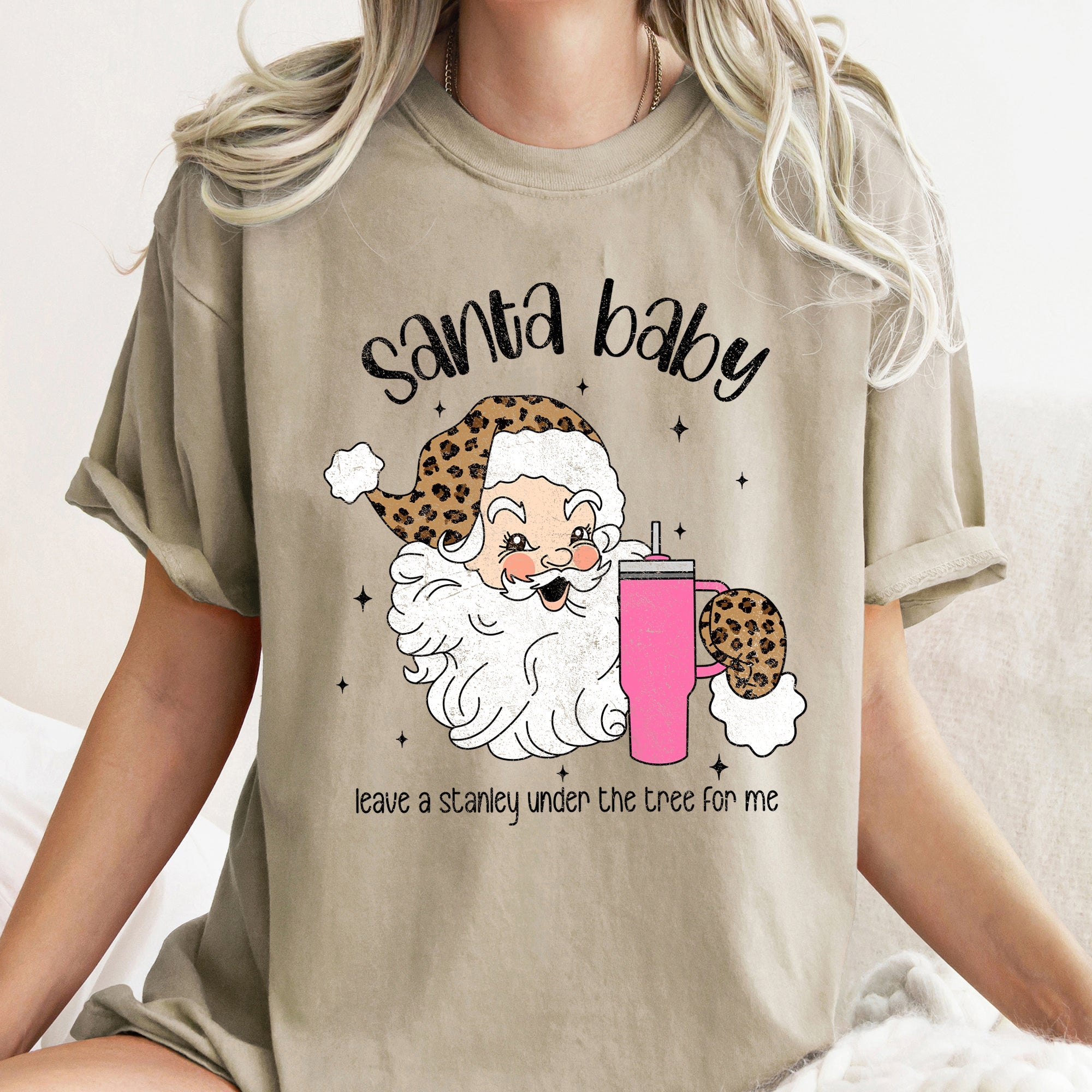 Santa Baby Stanley Retro Christmas Leopard Print Vintage Holiday Comfort Colors Tee