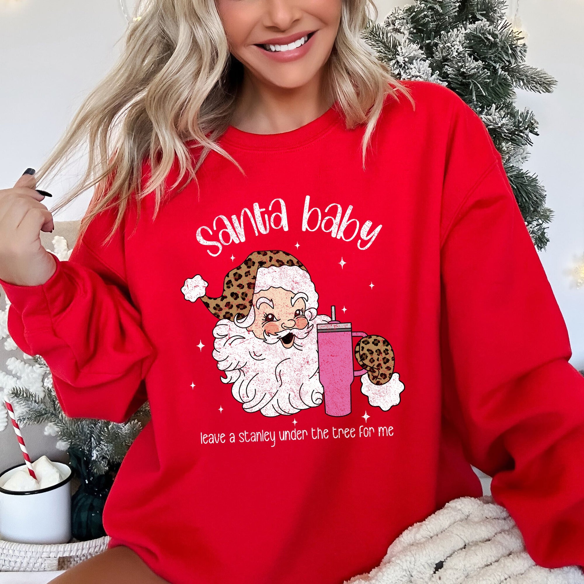 Santa Baby Stanley Retro Christmas Leopard Print Festive Holiday Graphic Sweatshirt