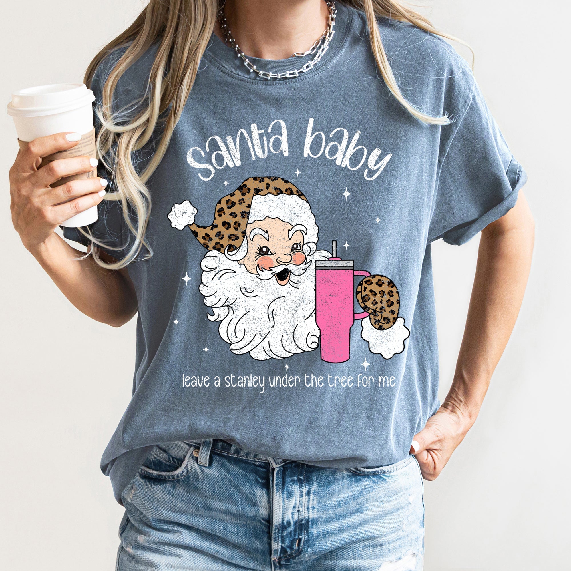 Santa Baby Stanley Retro Christmas Leopard Print Vintage Holiday Comfort Colors Tee