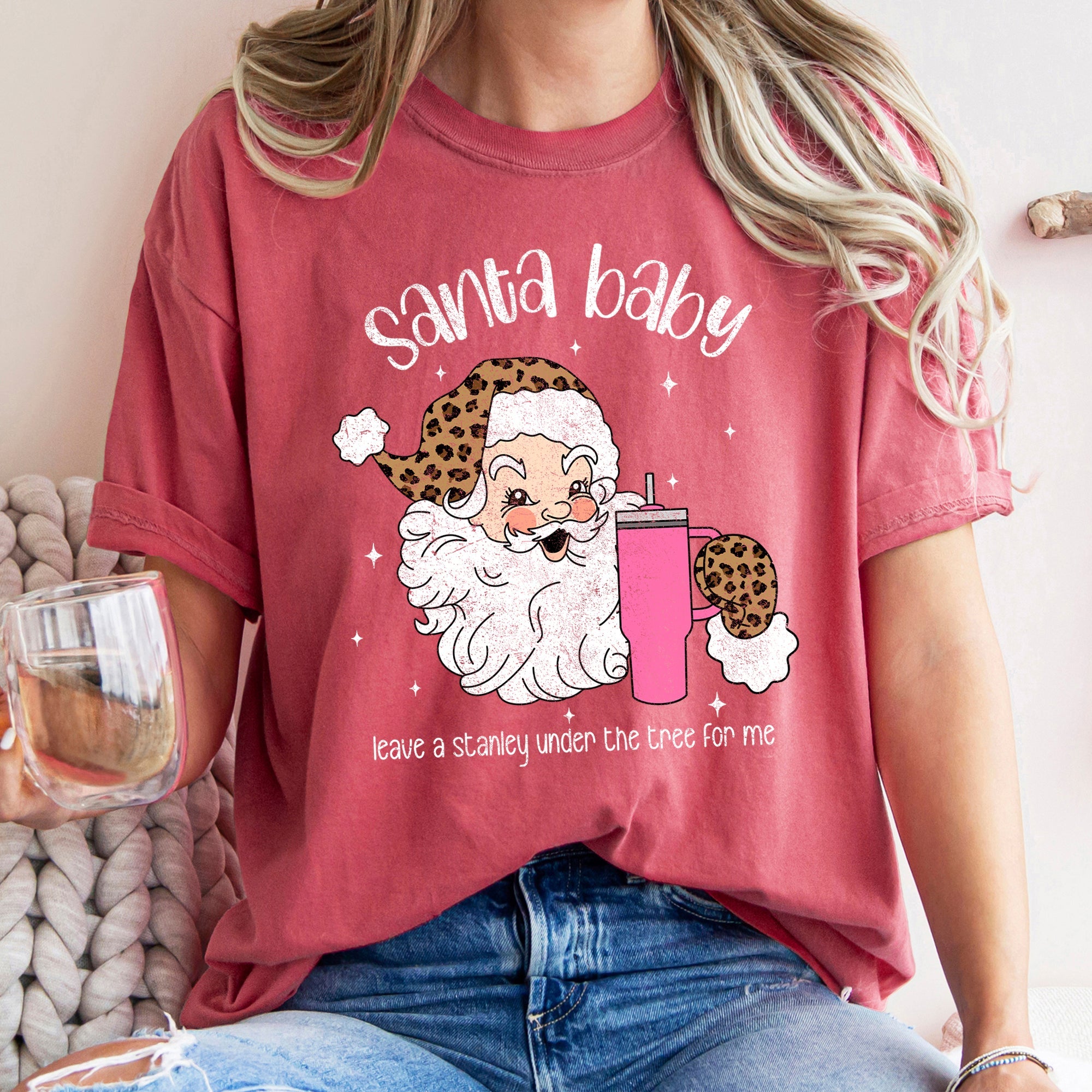 Santa Baby Stanley Retro Christmas Leopard Print Vintage Holiday Comfort Colors Tee