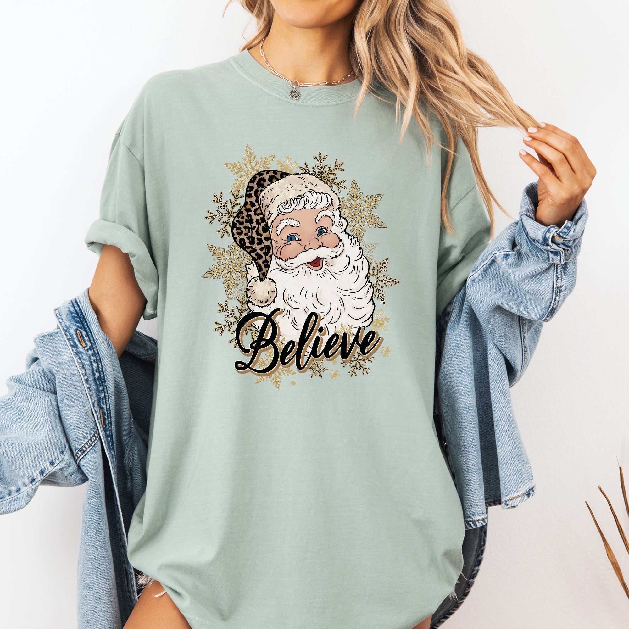 Santa Believe Retro Snowflakes Christmas Winter Holiday Vintage Graphic Comfort Colors Tee