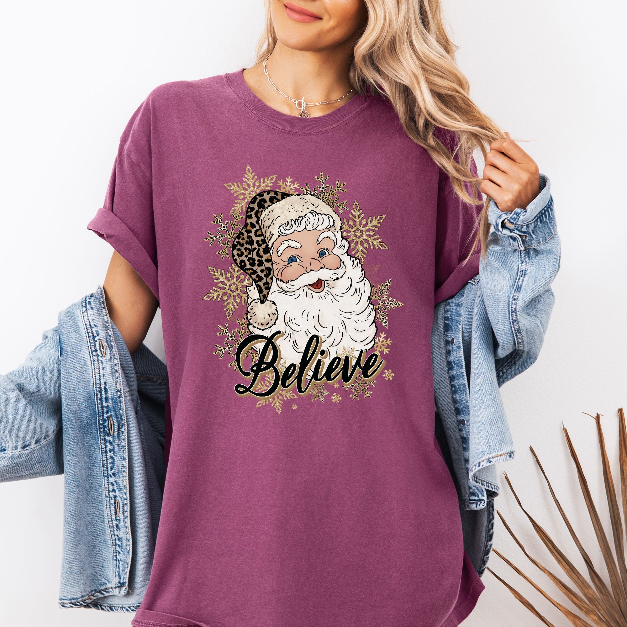 Santa Believe Retro Snowflakes Christmas Winter Holiday Vintage Graphic Comfort Colors Tee