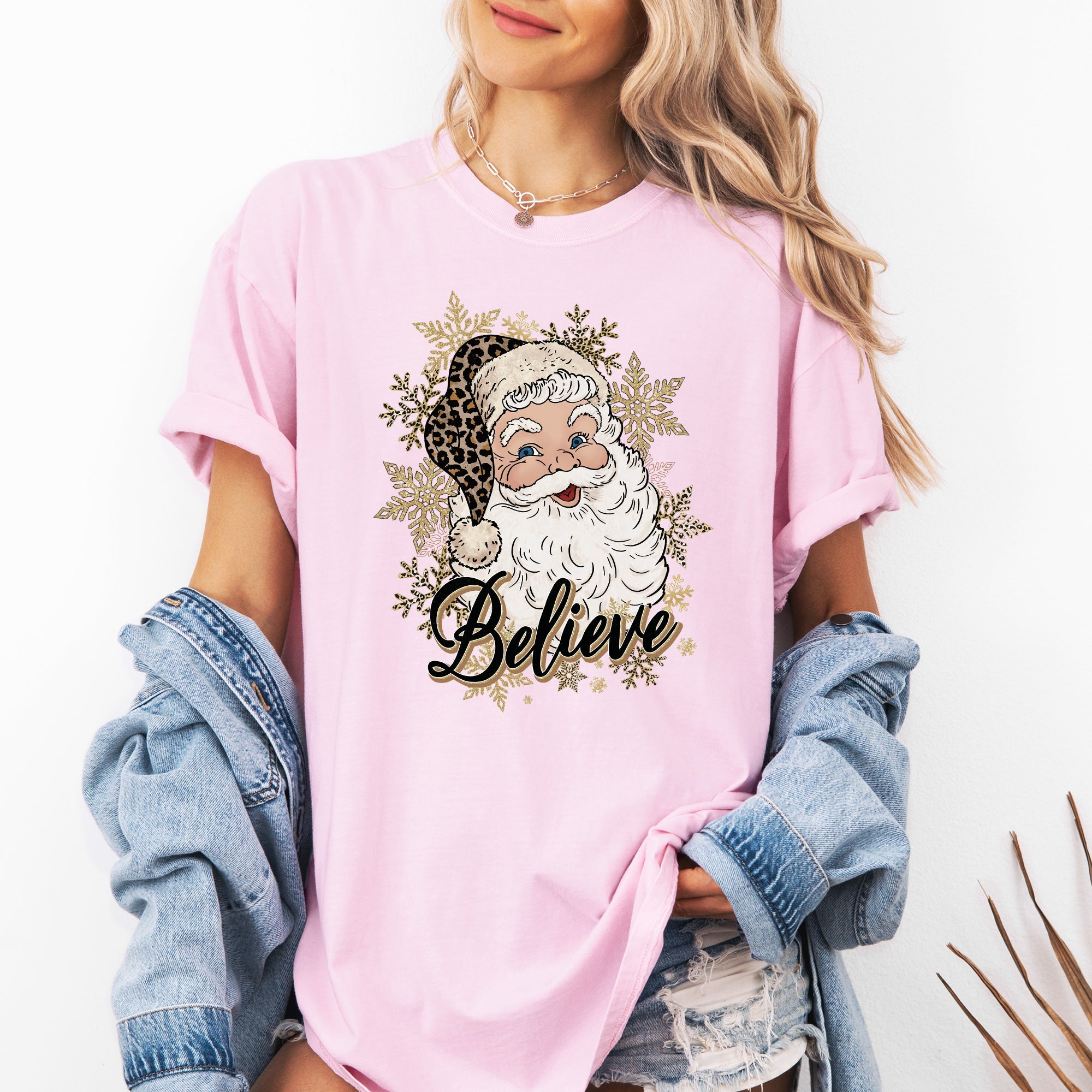 Santa Believe Retro Snowflakes Christmas Winter Holiday Vintage Graphic Comfort Colors Tee