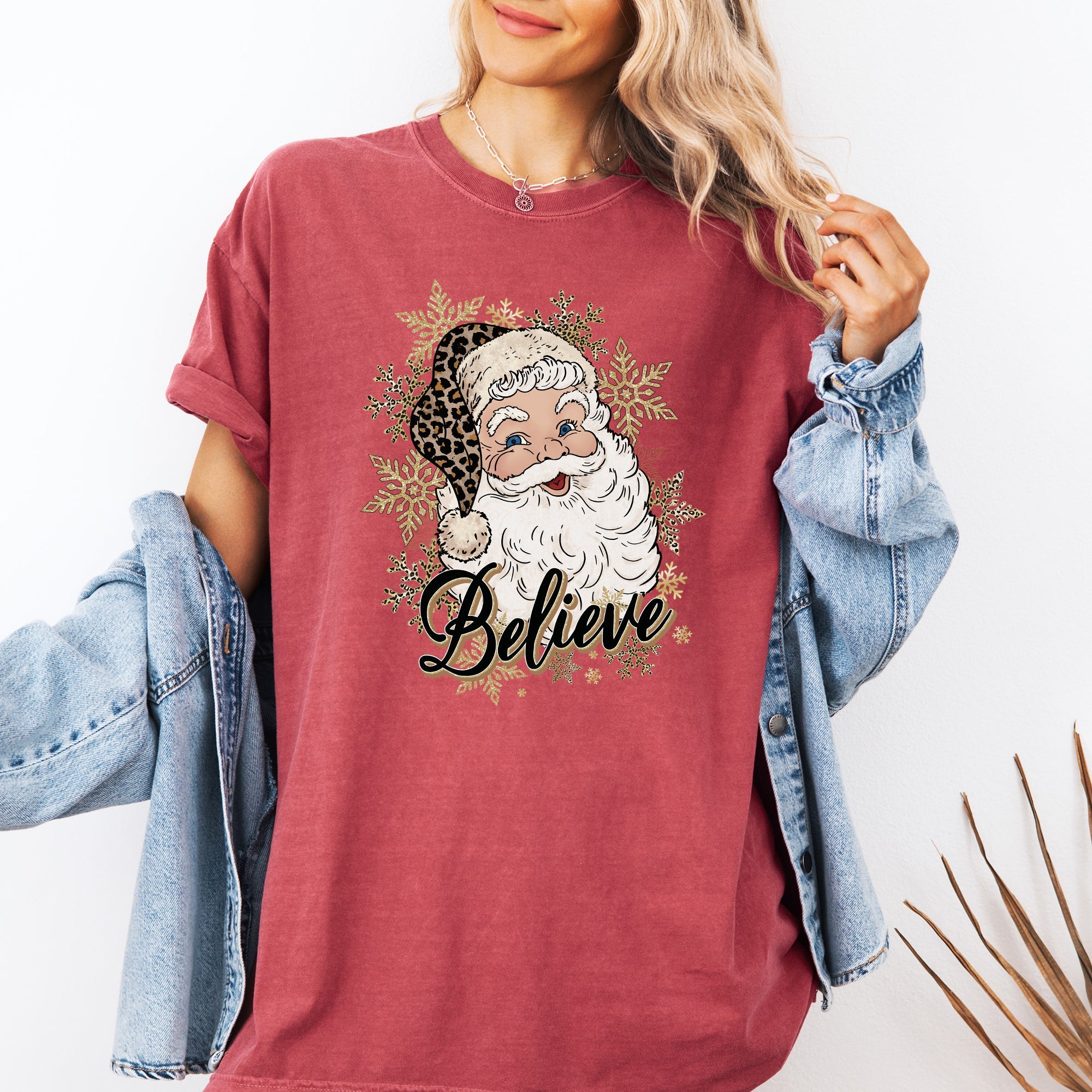 Santa Believe Retro Snowflakes Christmas Winter Holiday Vintage Graphic Comfort Colors Tee