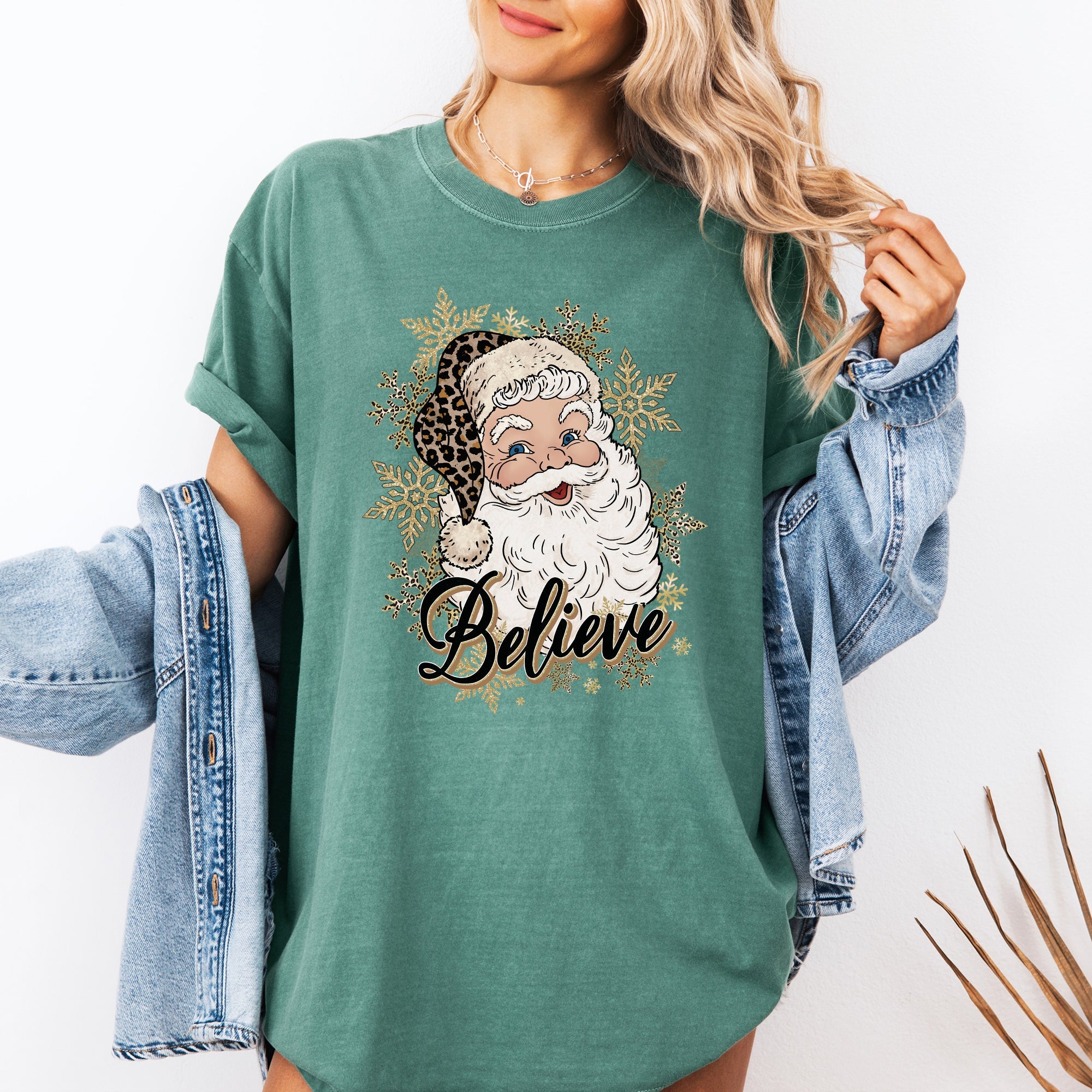 Santa Believe Retro Snowflakes Christmas Winter Holiday Vintage Graphic Comfort Colors Tee