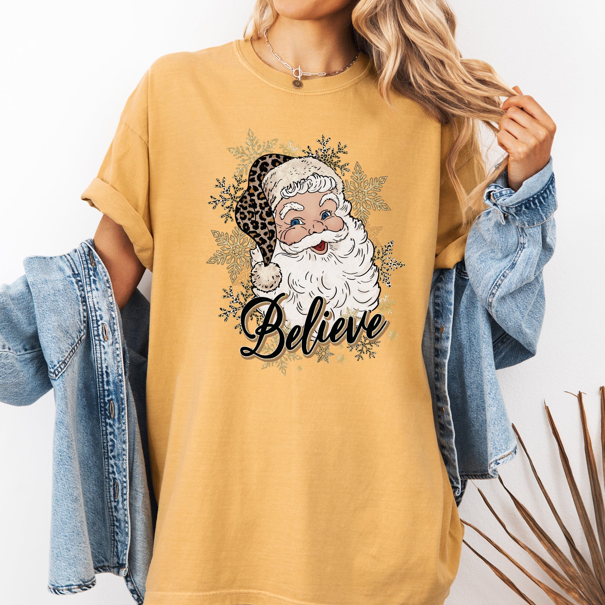 Santa Believe Retro Snowflakes Christmas Winter Holiday Vintage Graphic Comfort Colors Tee