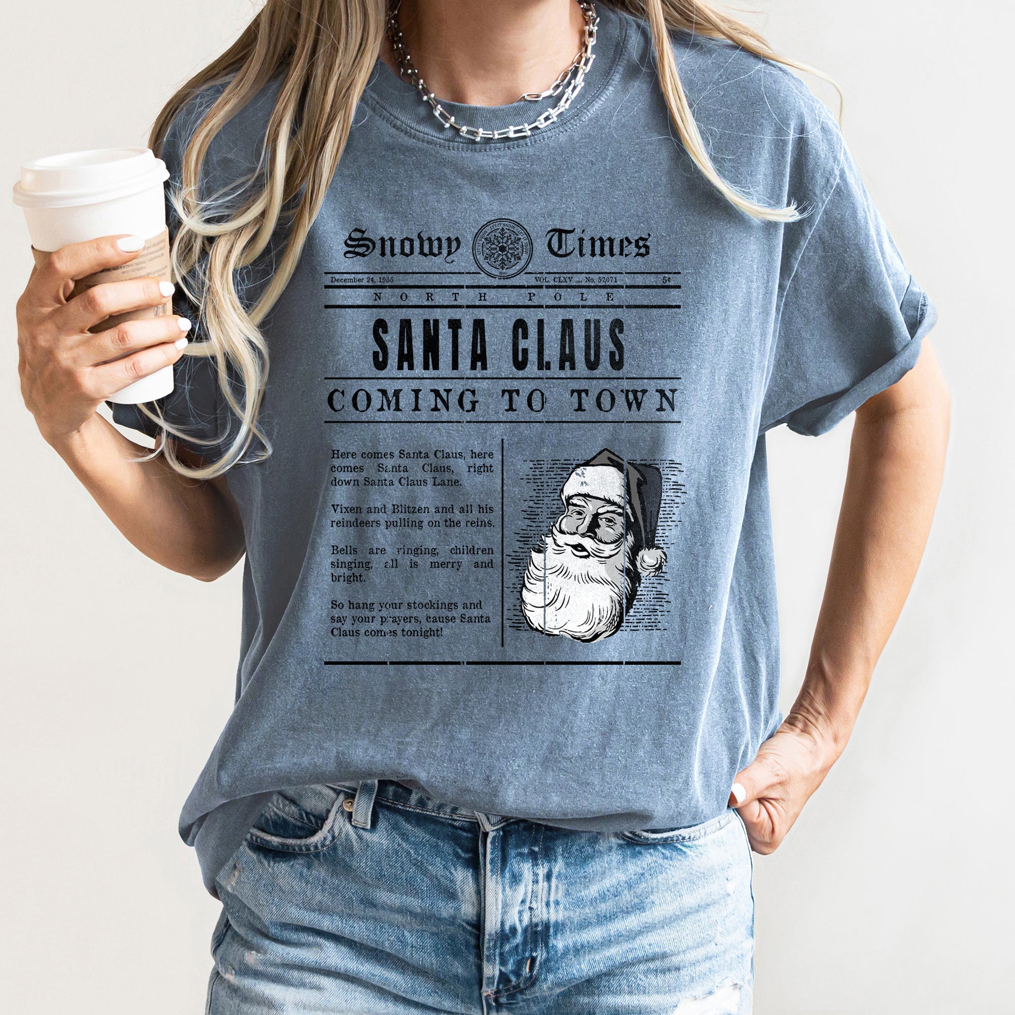 Santa Claus Is Coming To Town Retro Newspaper Vintage Christmas Comfort Colors Tee