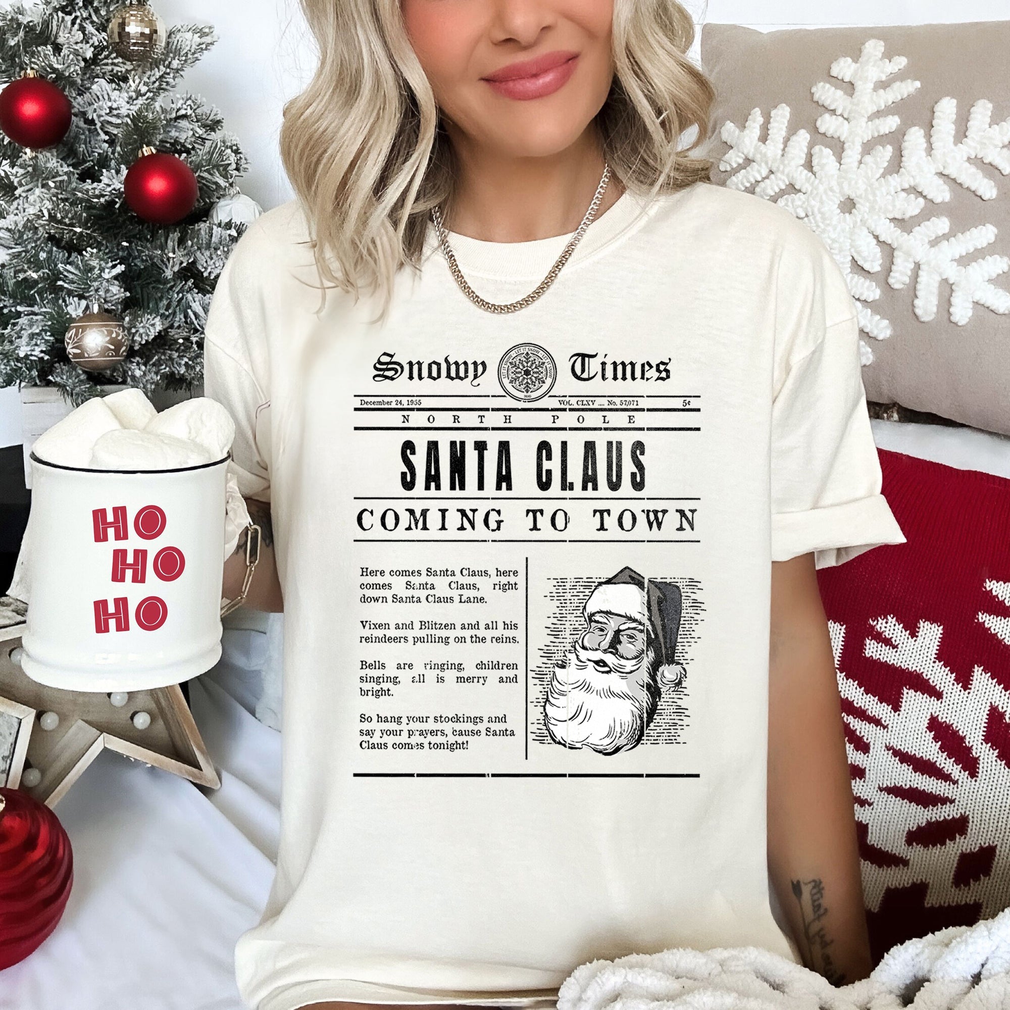 Santa Claus Is Coming To Town Retro Newspaper Vintage Christmas Comfort Colors Tee