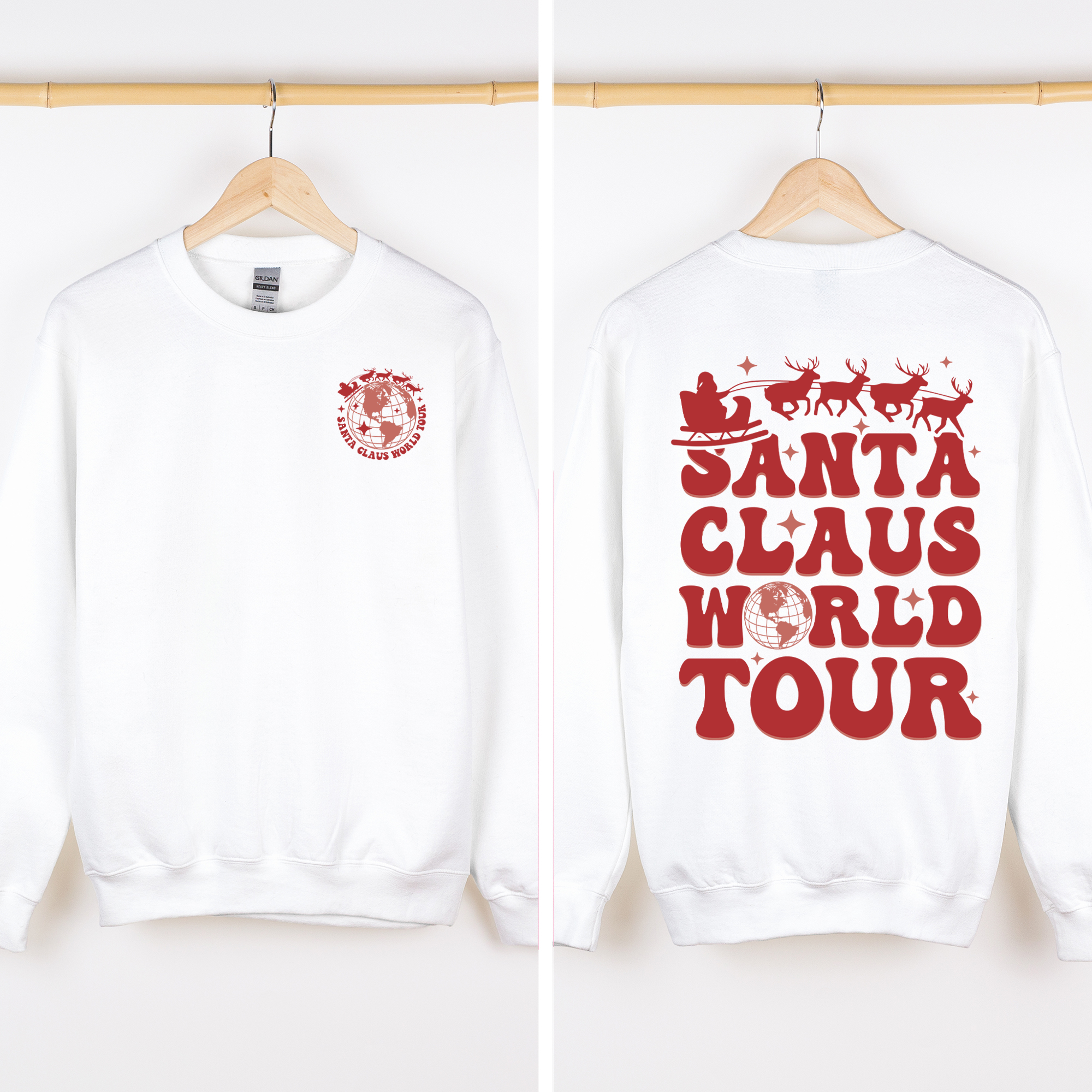 Santa Claus World Tour Front And Back Retro Christmas Reading Graphic Sweatshirt