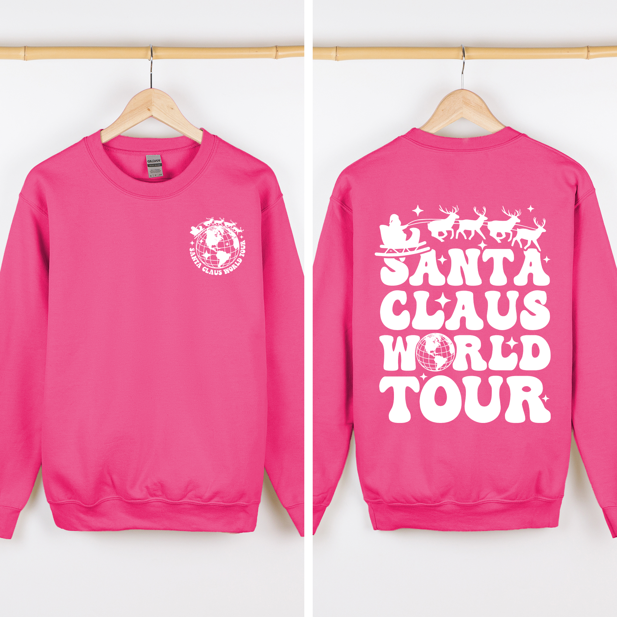 Santa Claus World Tour Front And Back Retro Christmas Reading Graphic Sweatshirt