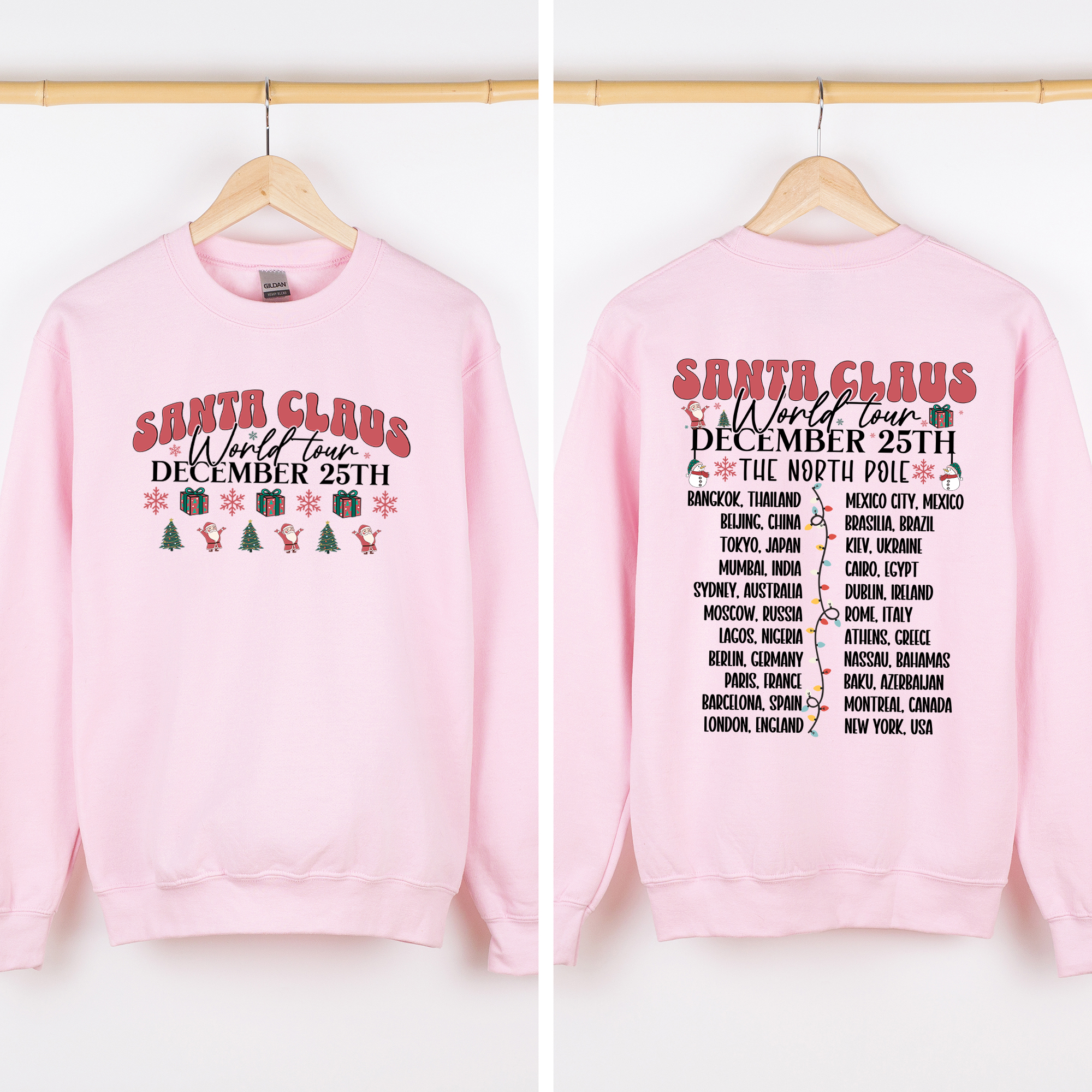 Santa Claus World Tour Christmas Band Retro Front And Back Illustrated Sweatshirt