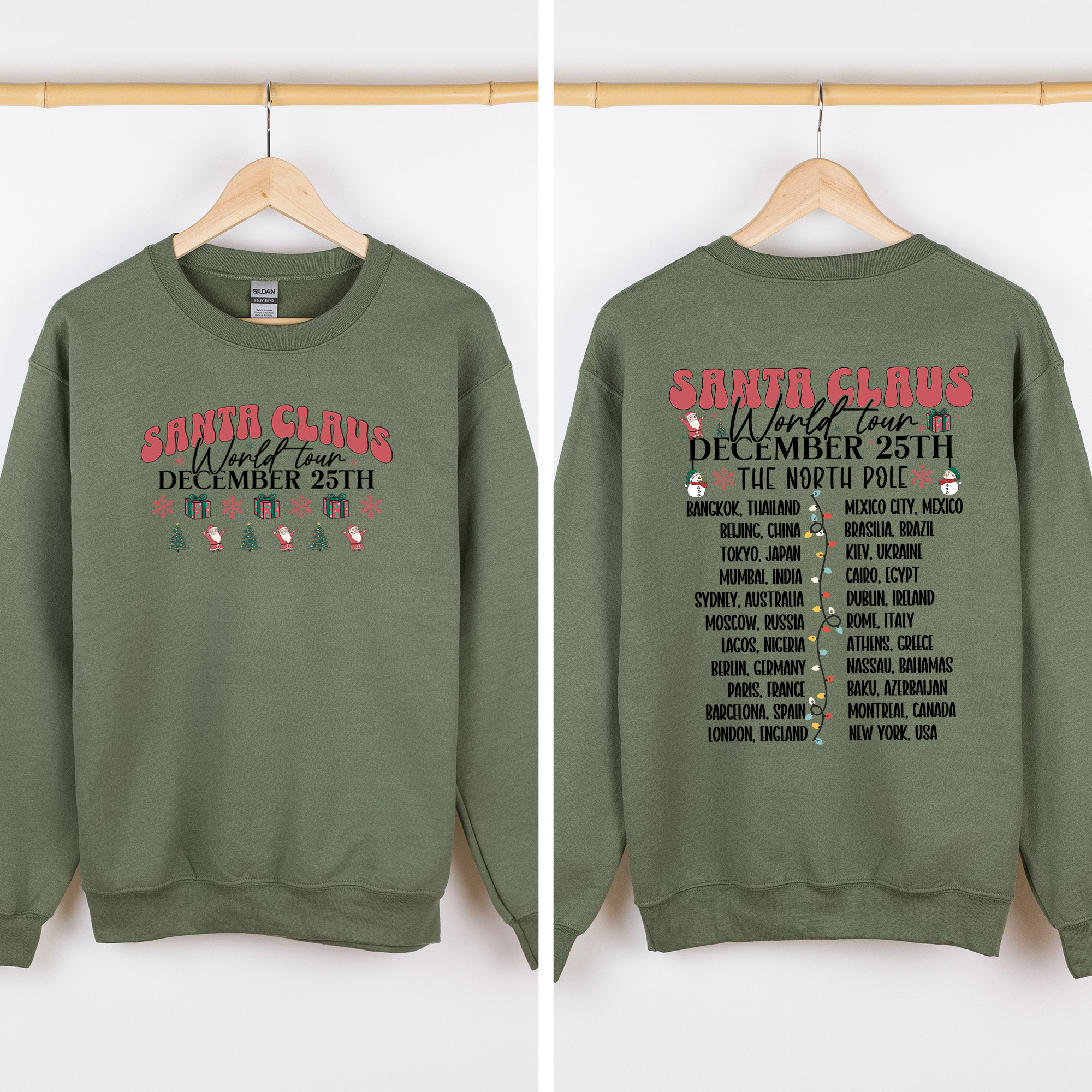 Santa Claus World Tour Christmas Band Retro Front And Back Illustrated Sweatshirt