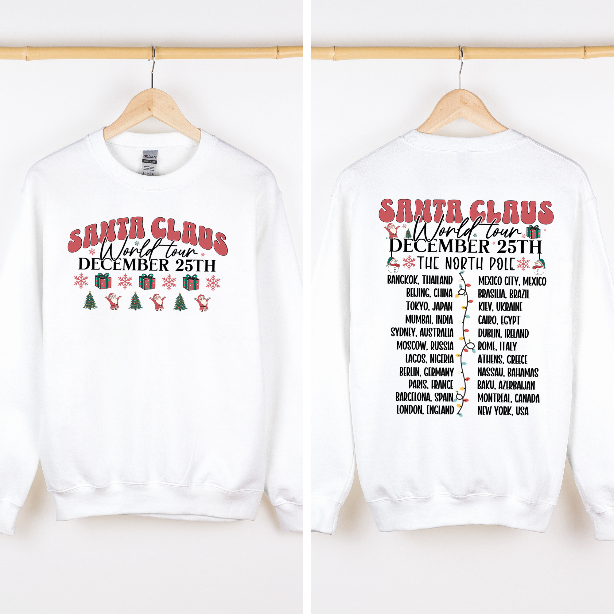 Santa Claus World Tour Christmas Band Retro Front And Back Illustrated Sweatshirt