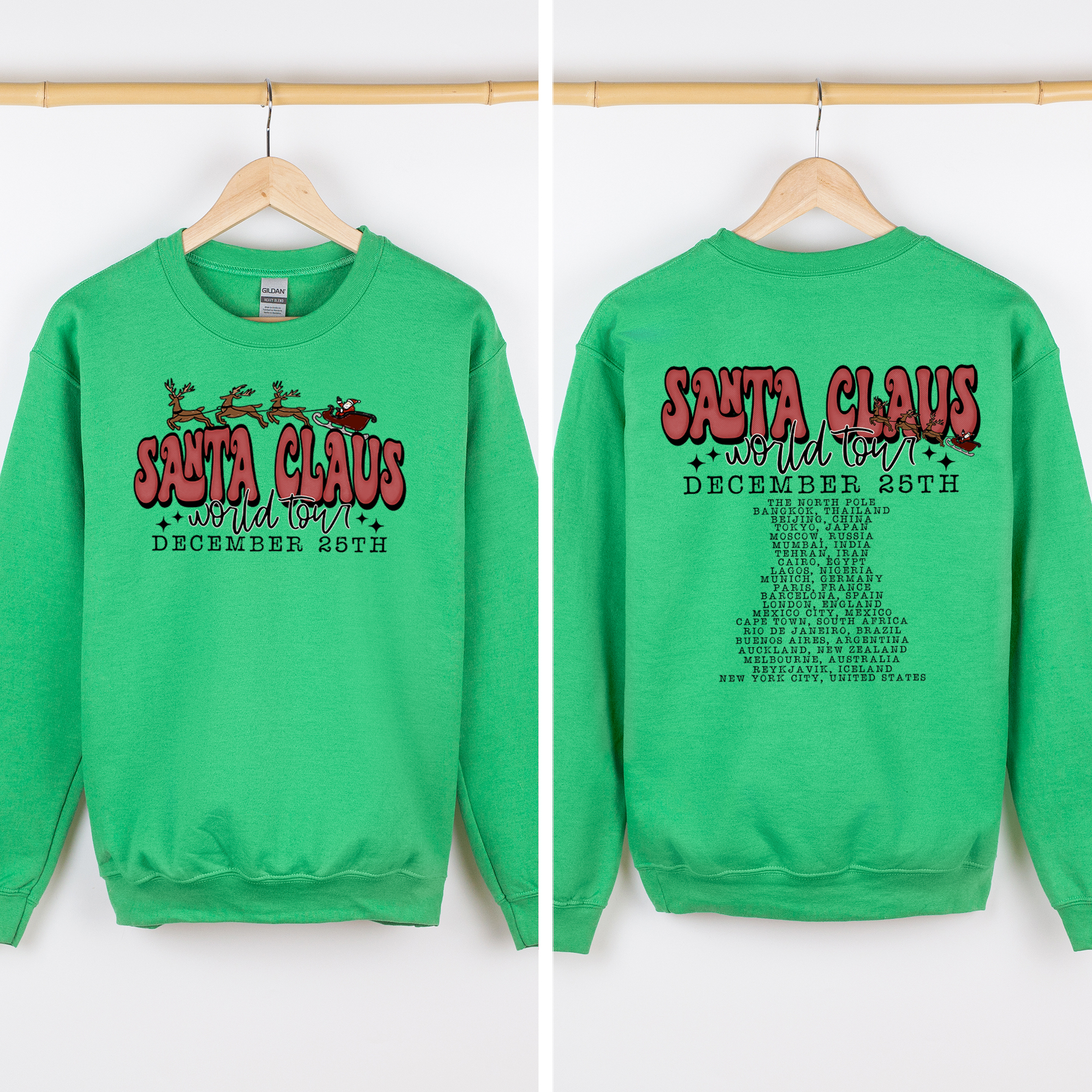 Santa Claus World Tour The North Pole December Christmas Retro Band Graphic Sweatshirt
