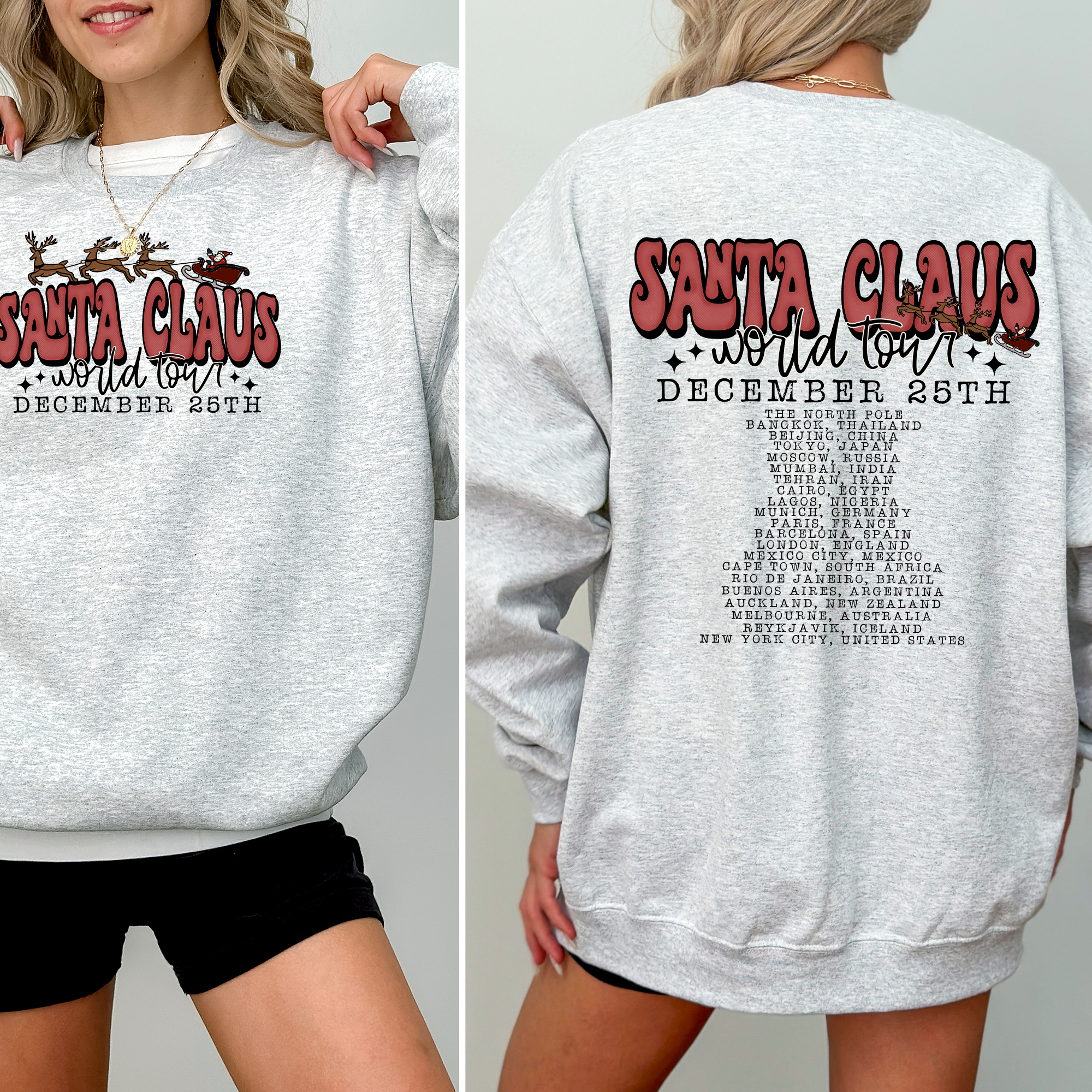 Santa Claus World Tour The North Pole December Christmas Retro Band Graphic Sweatshirt