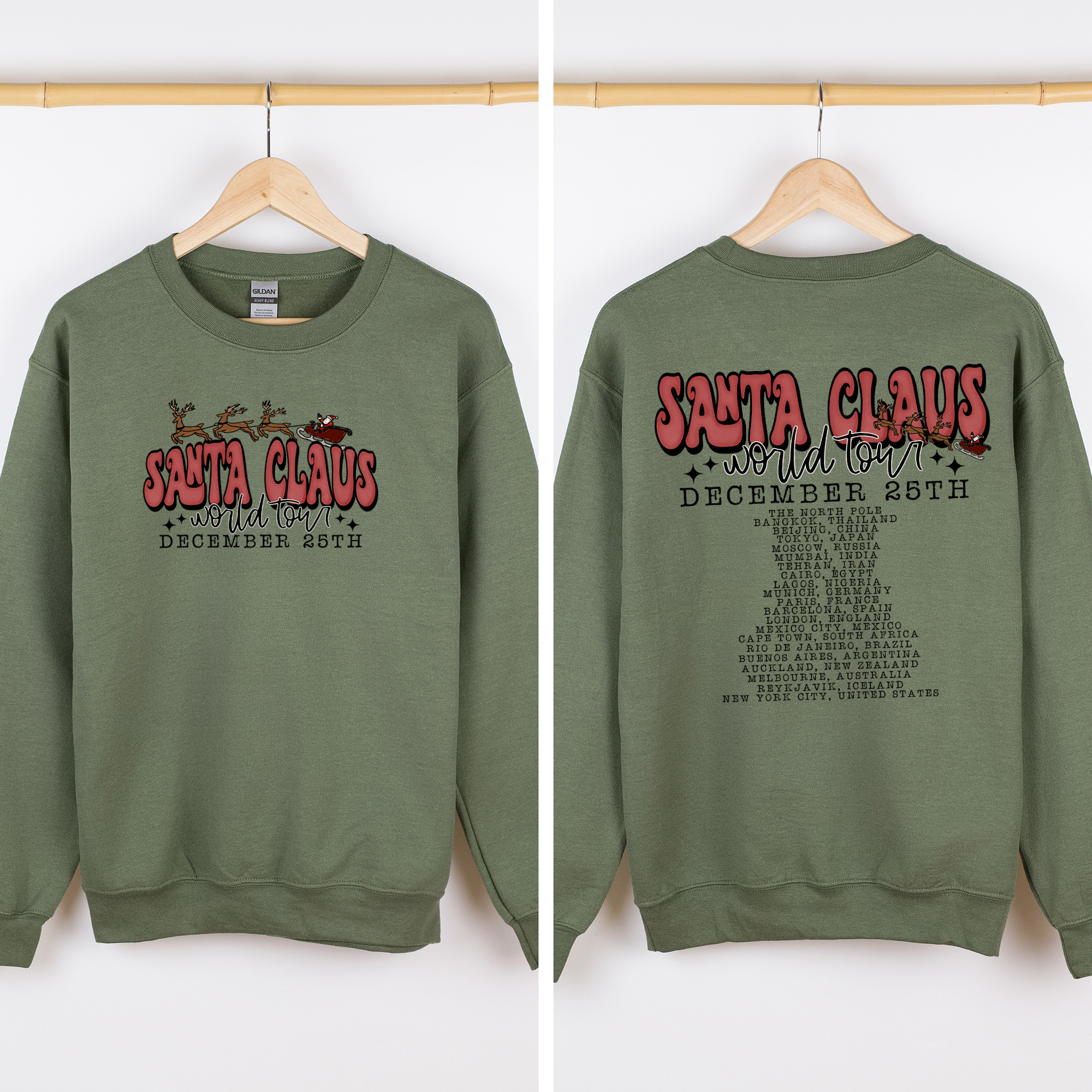 Santa Claus World Tour The North Pole December Christmas Retro Band Graphic Sweatshirt