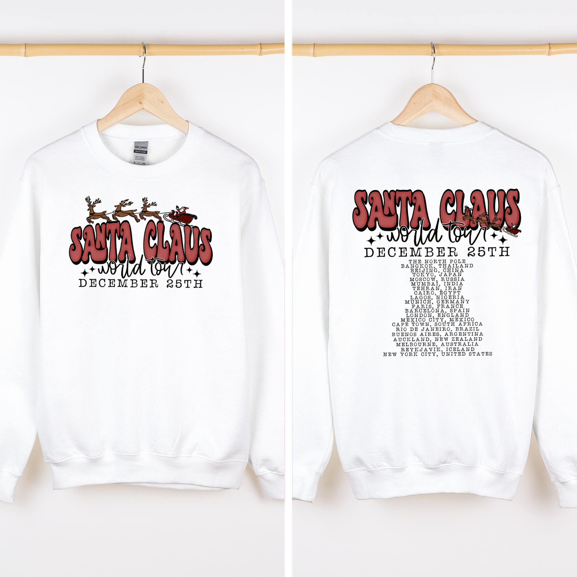 Santa Claus World Tour The North Pole December Christmas Retro Band Graphic Sweatshirt