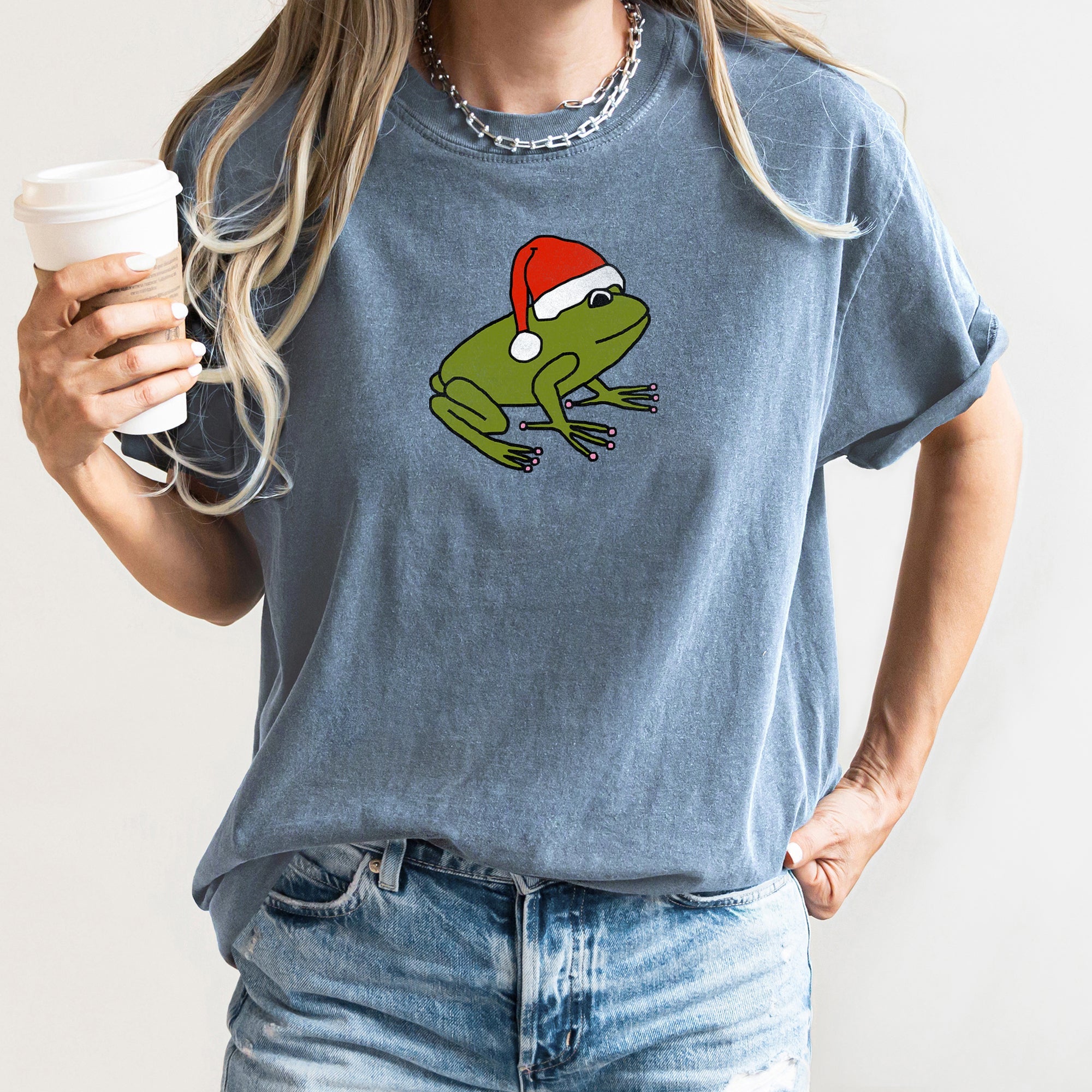 Santa Frog Christmas Retro Toad Holiday Edition Classic Cartoon Style Comfort Colors Tee