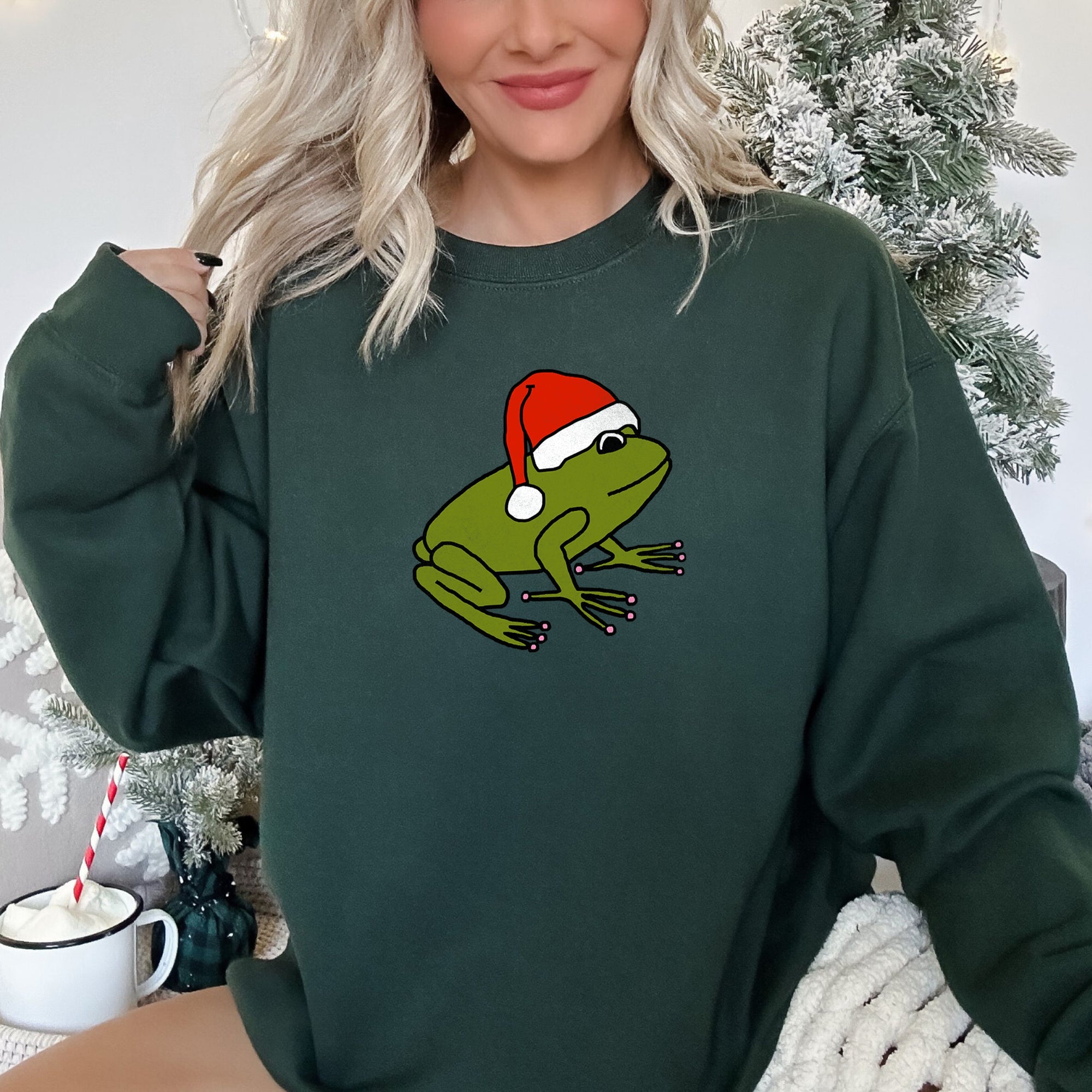 Santa Frog Christmas Retro Toad Vintage Cartoon Illustration Festive Holiday Cozy Sweatshirt
