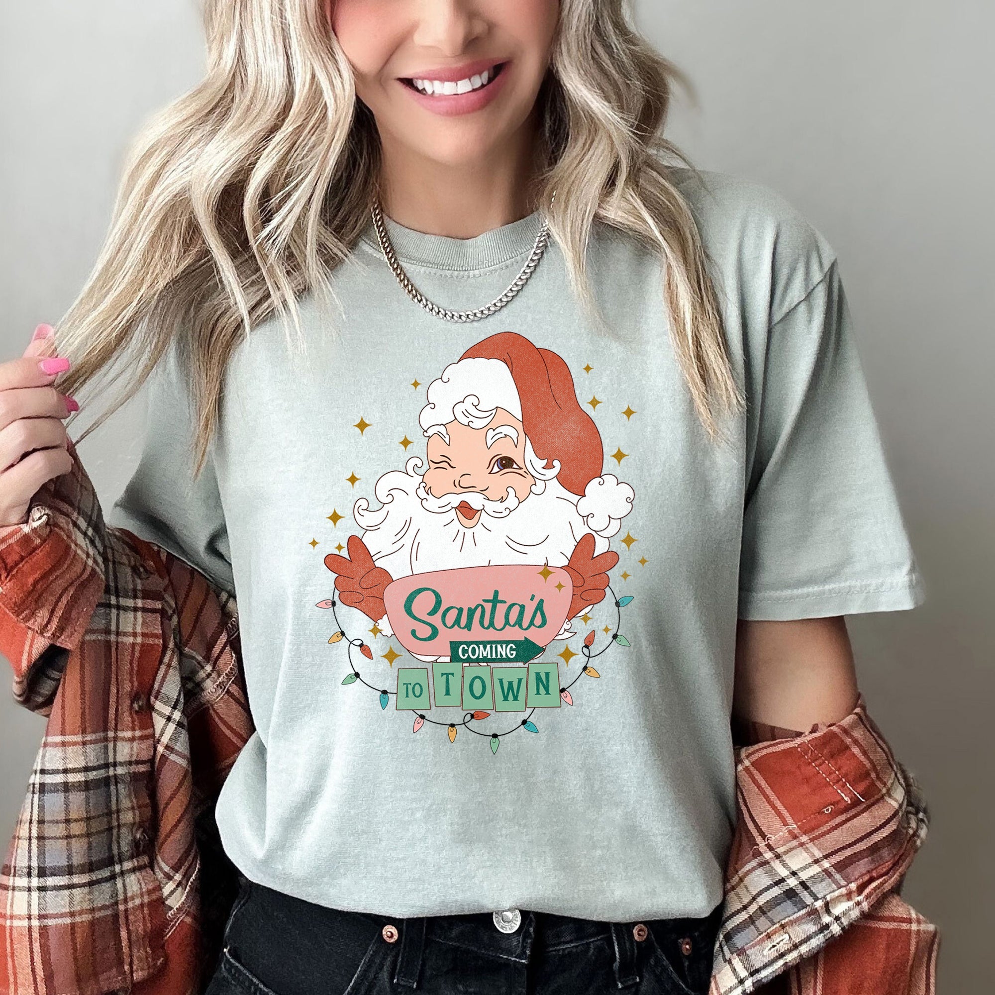 Santa Is Coming To Town Retro Christmas Vintage Holiday Cheer Comfort Colors Tee