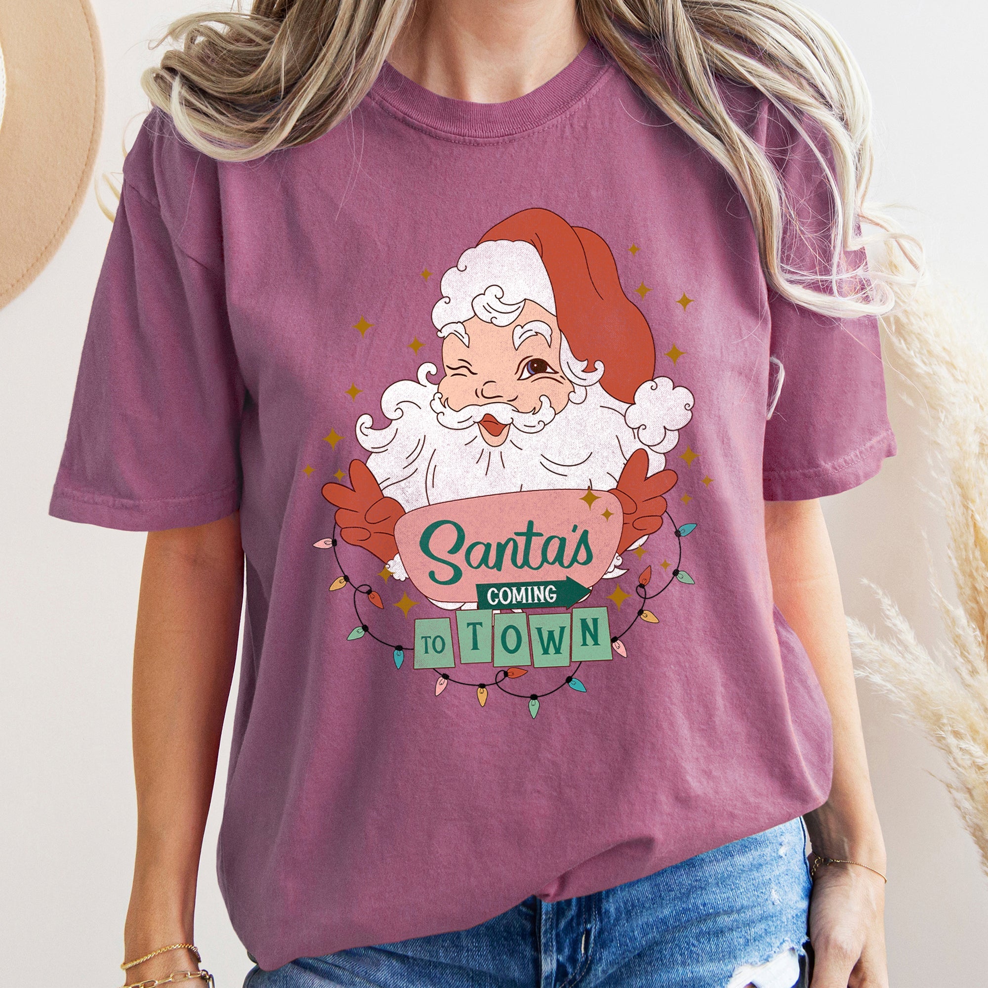 Santa Is Coming To Town Retro Christmas Vintage Holiday Cheer Comfort Colors Tee