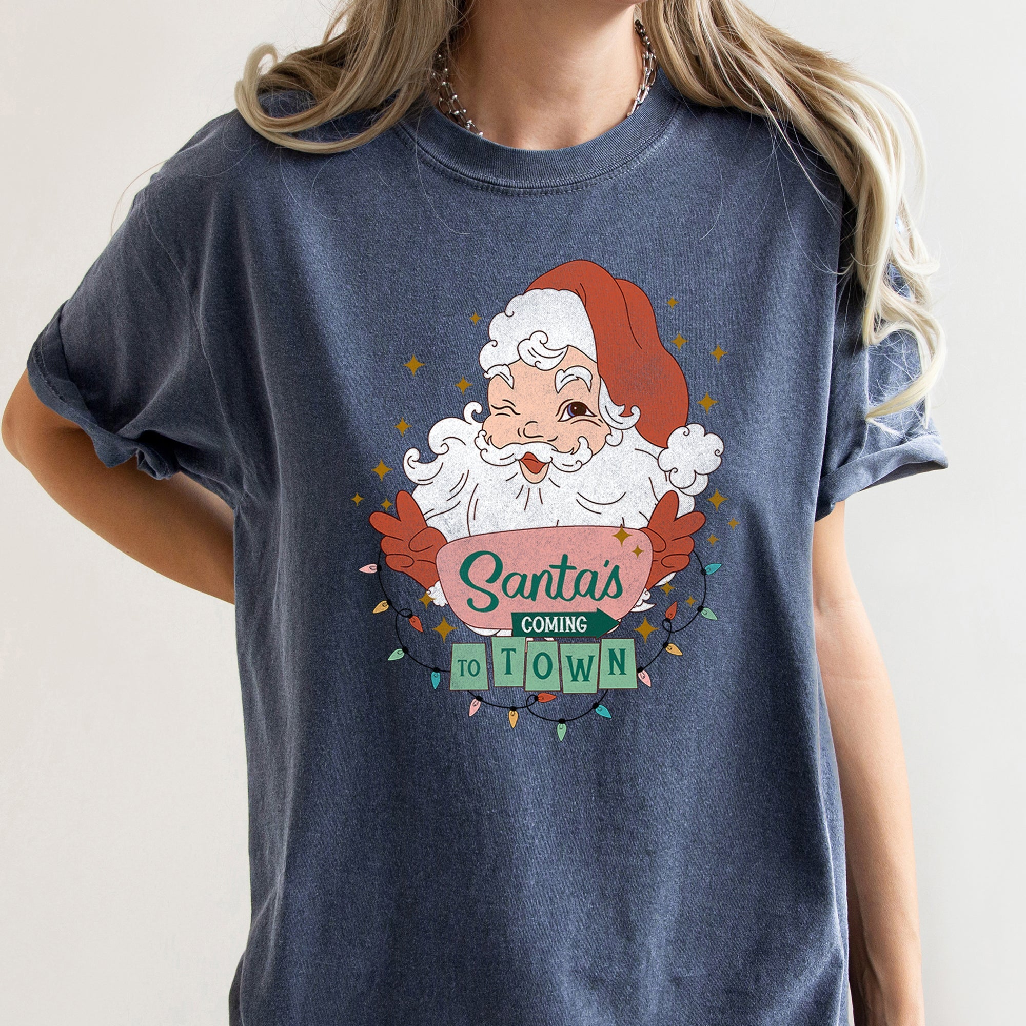 Santa Is Coming To Town Retro Christmas Vintage Holiday Cheer Comfort Colors Tee