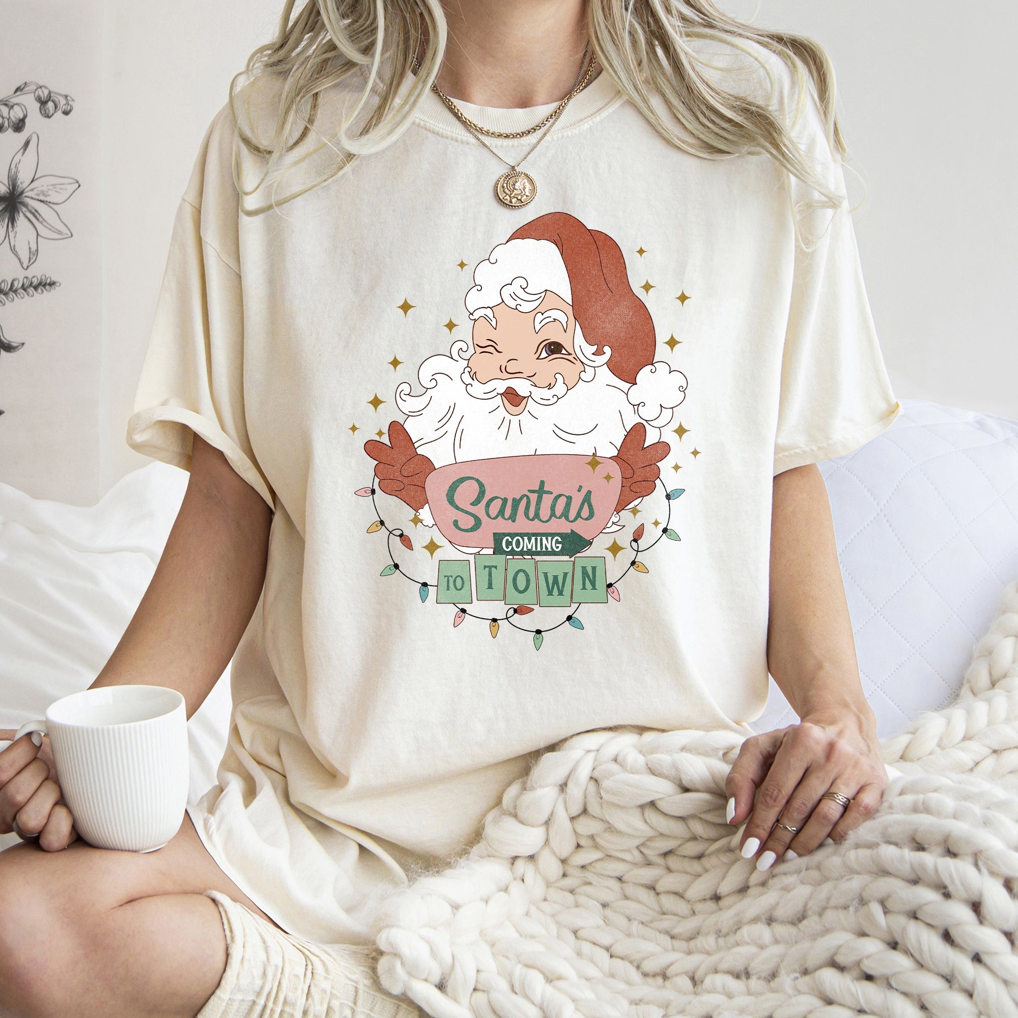 Santa Is Coming To Town Retro Christmas Vintage Holiday Cheer Comfort Colors Tee