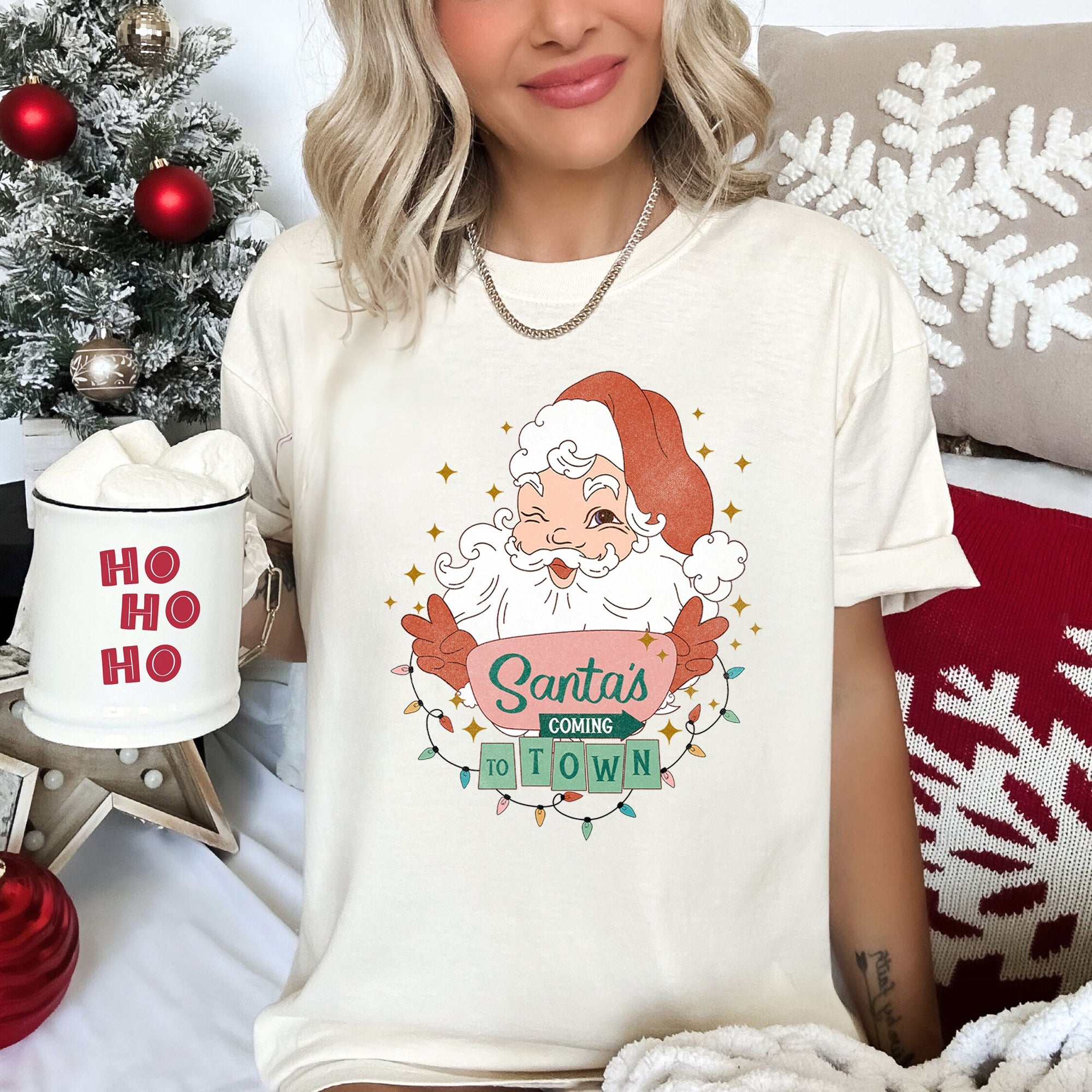 Santa Is Coming To Town Retro Christmas Vintage Holiday Cheer Comfort Colors Tee