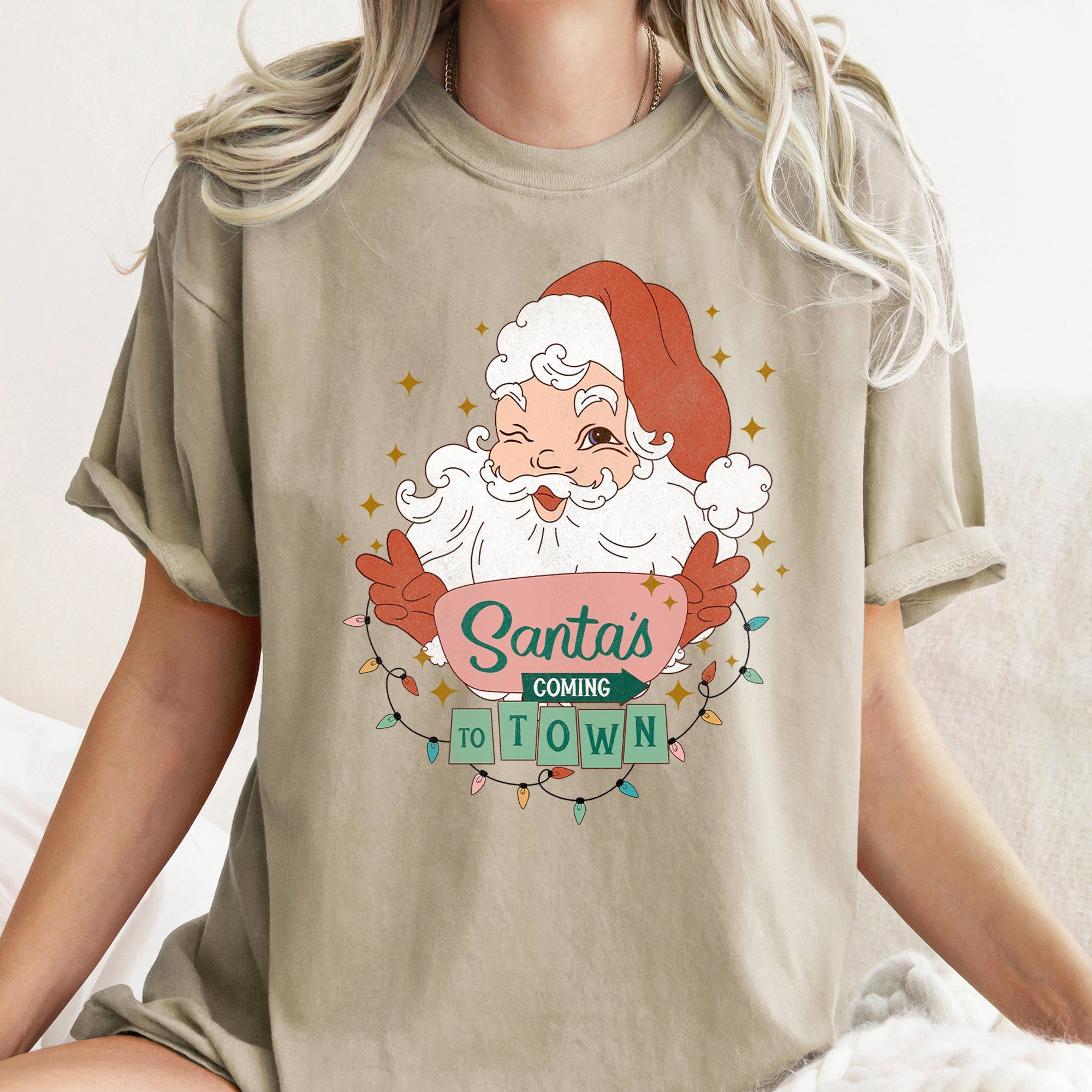 Santa Is Coming To Town Retro Christmas Vintage Holiday Cheer Comfort Colors Tee