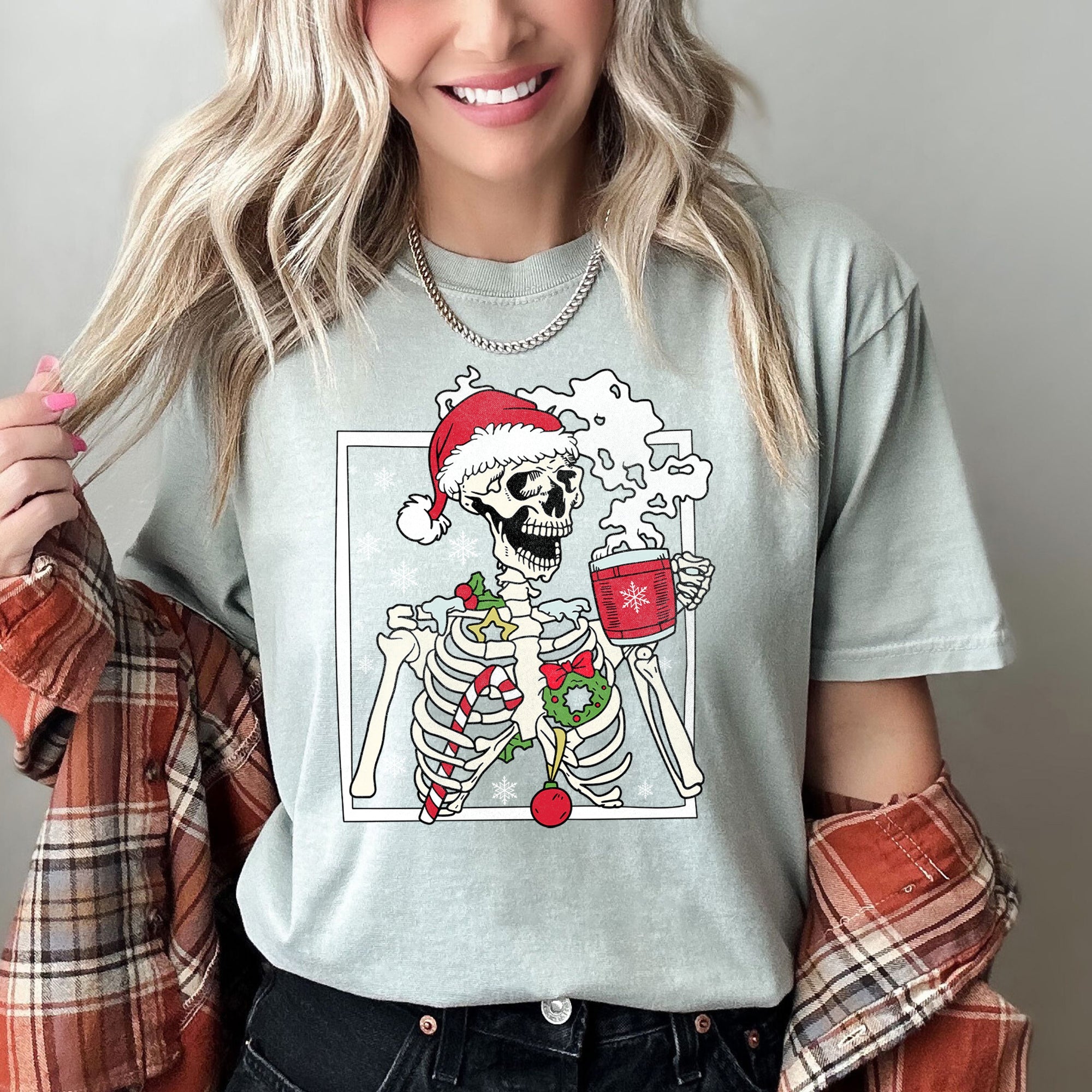 Santa Skeleton Coffee Retro Christmas Vintage Holiday Theme Graphic Comfort Colors Tee