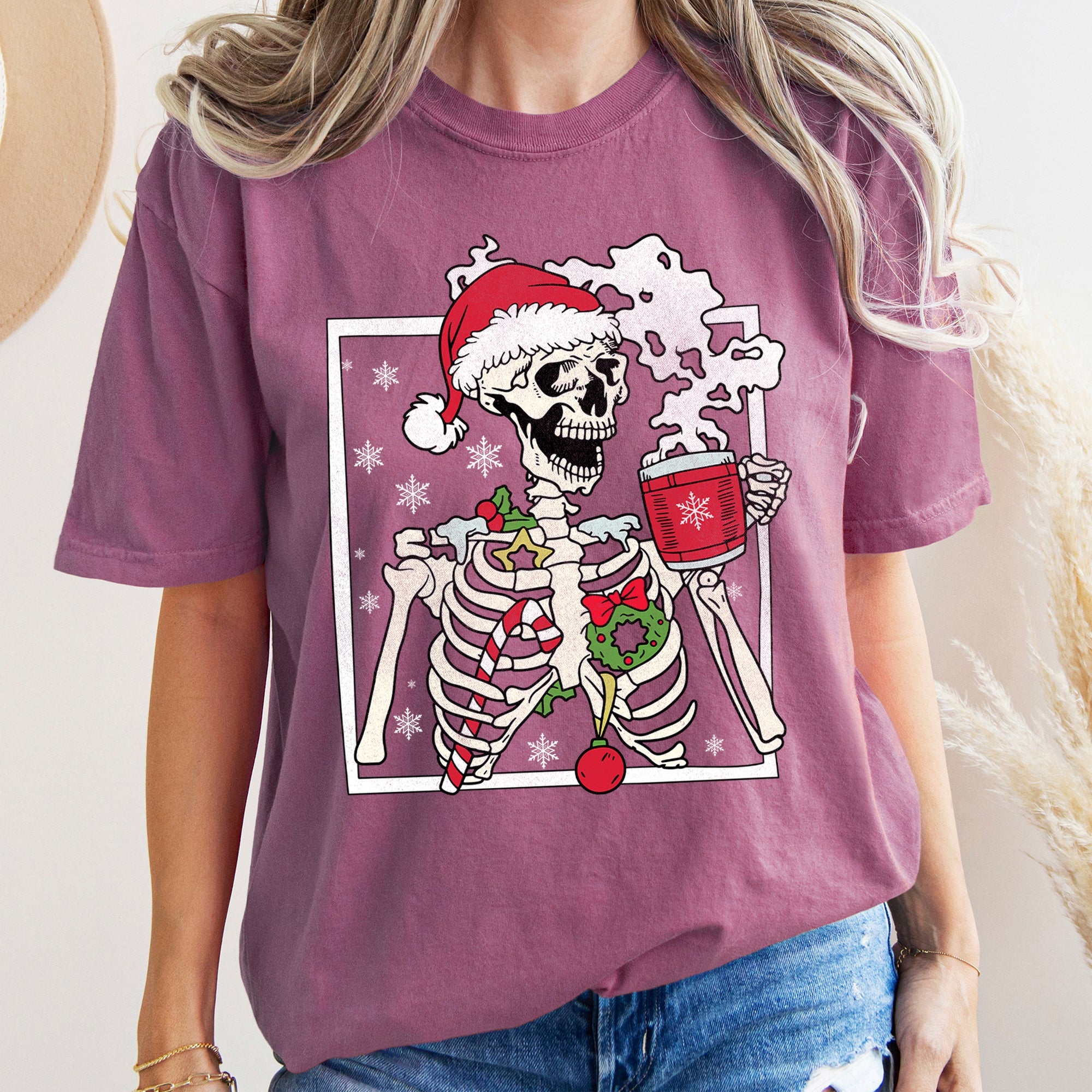 Santa Skeleton Coffee Retro Christmas Vintage Holiday Theme Graphic Comfort Colors Tee