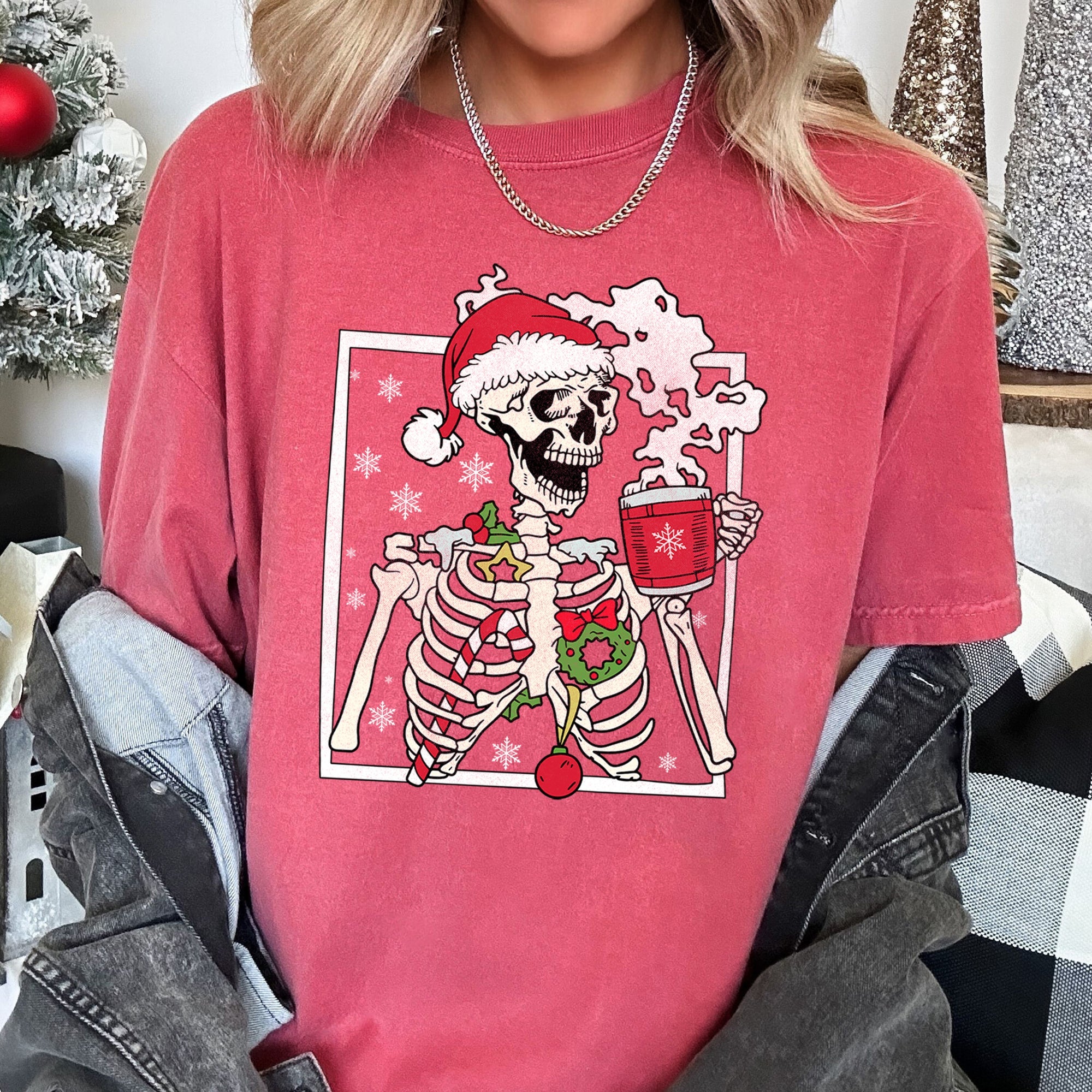 Santa Skeleton Coffee Retro Christmas Vintage Holiday Theme Graphic Comfort Colors Tee