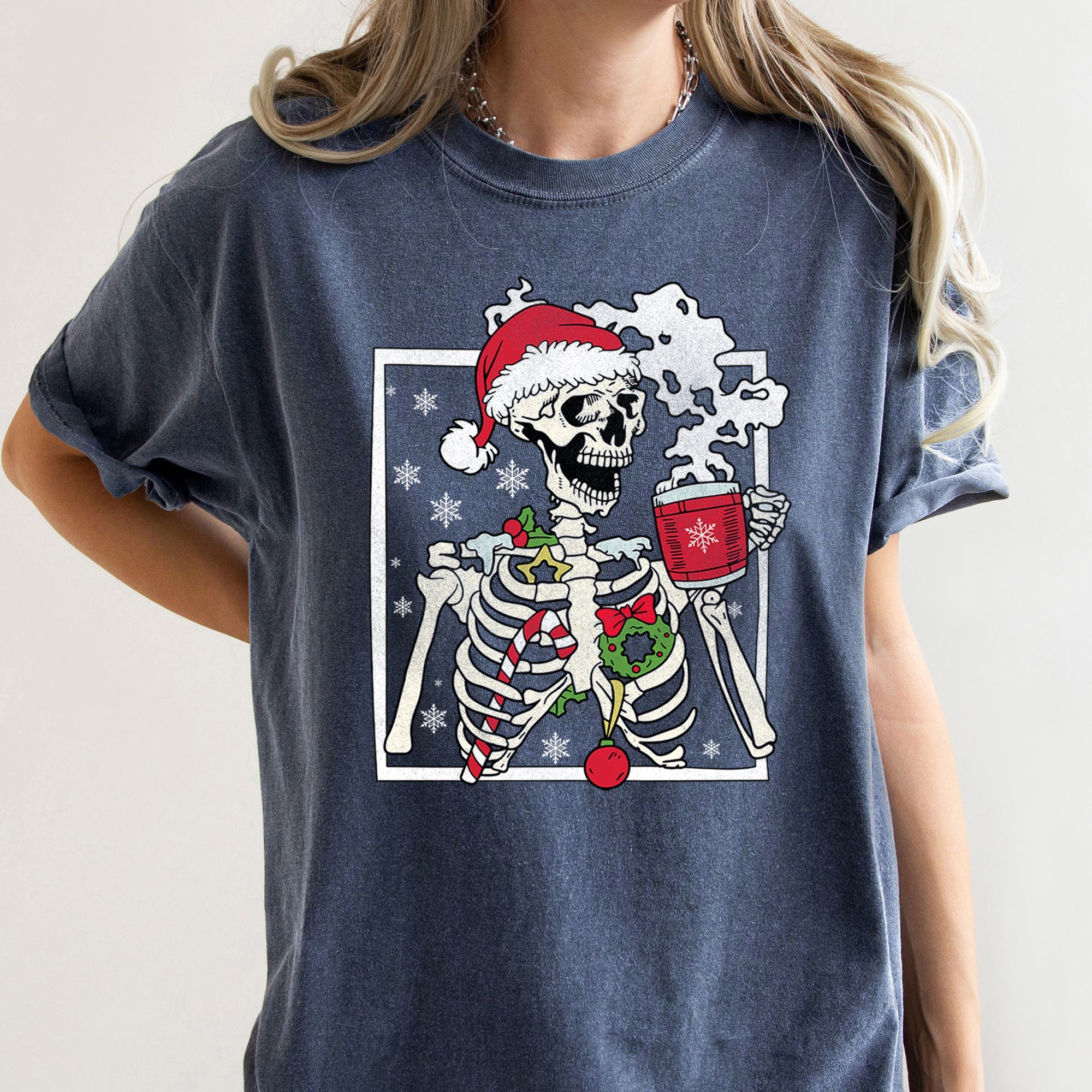 Santa Skeleton Coffee Retro Christmas Vintage Holiday Theme Graphic Comfort Colors Tee