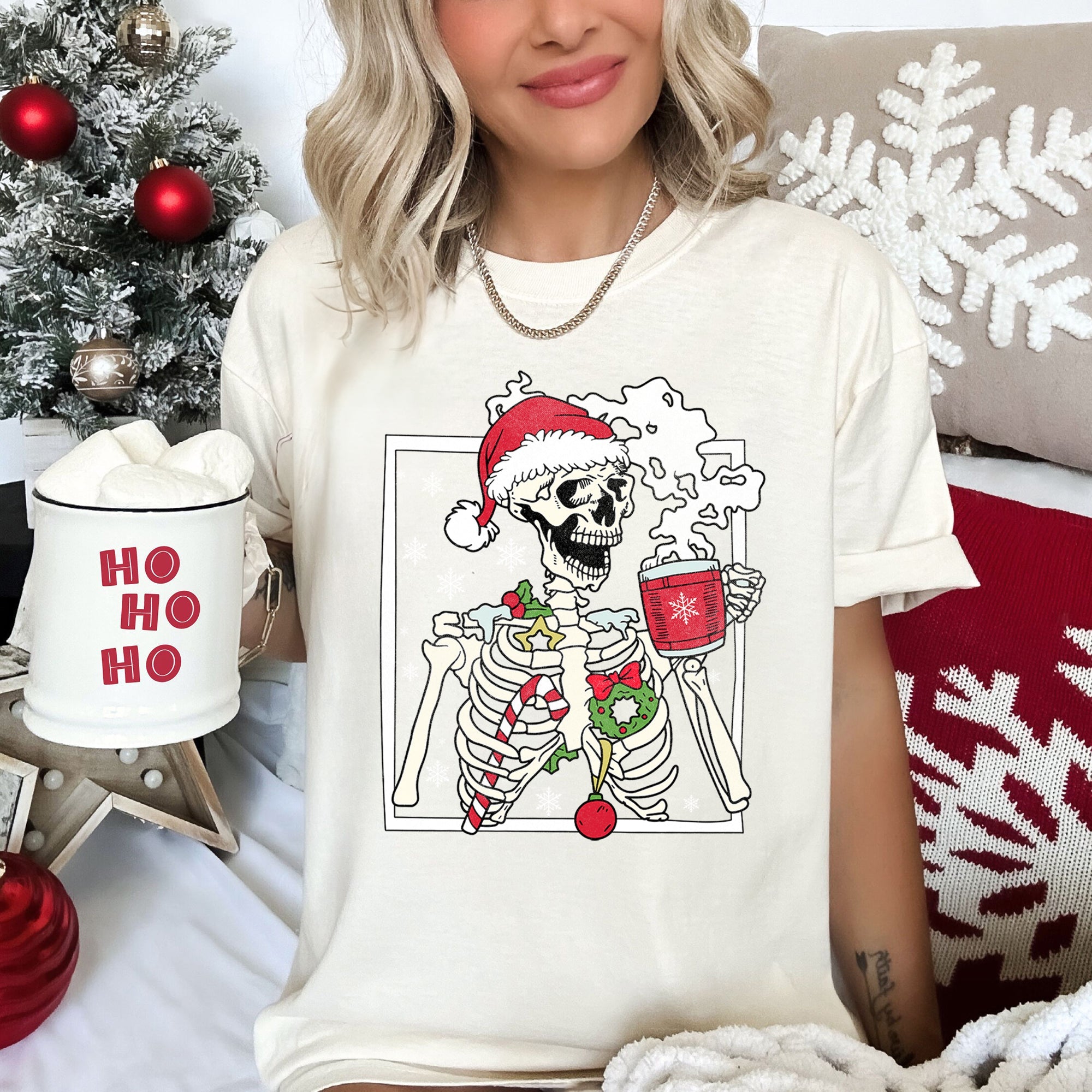 Santa Skeleton Coffee Retro Christmas Vintage Holiday Theme Graphic Comfort Colors Tee