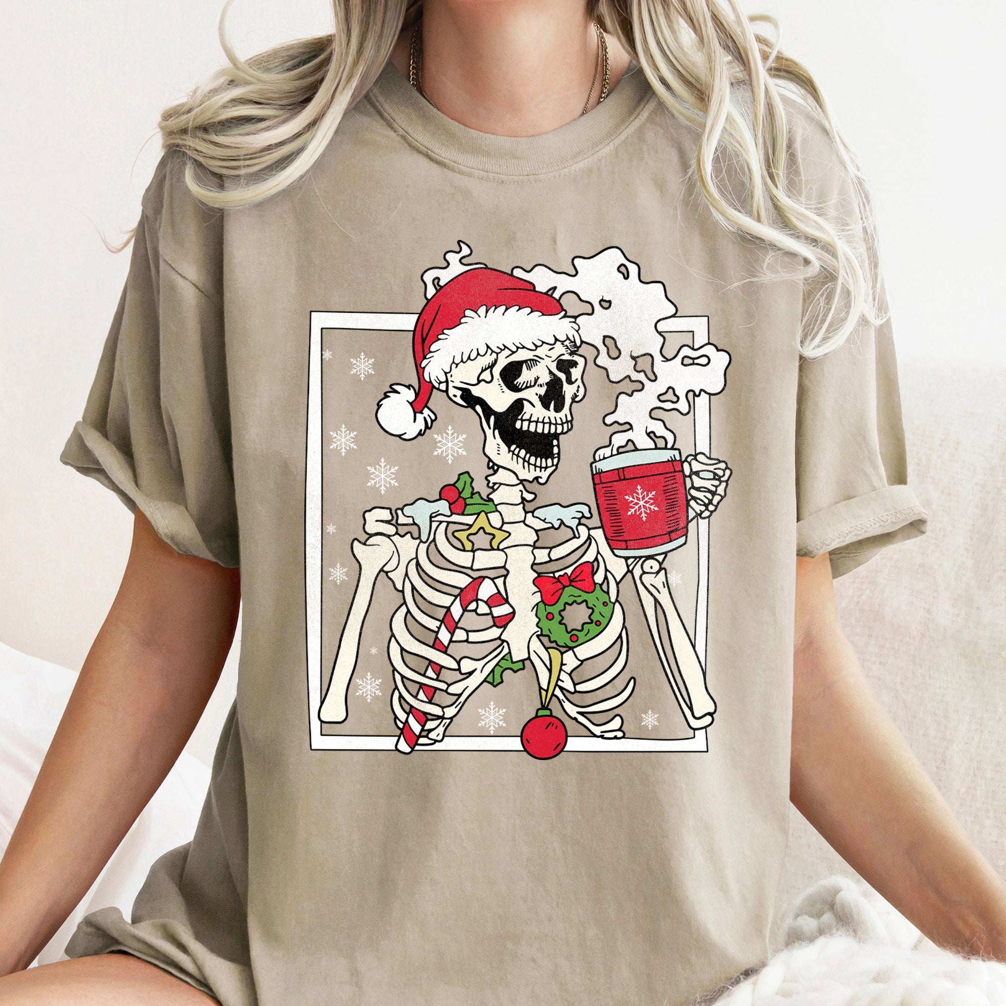 Santa Skeleton Coffee Retro Christmas Vintage Holiday Theme Graphic Comfort Colors Tee
