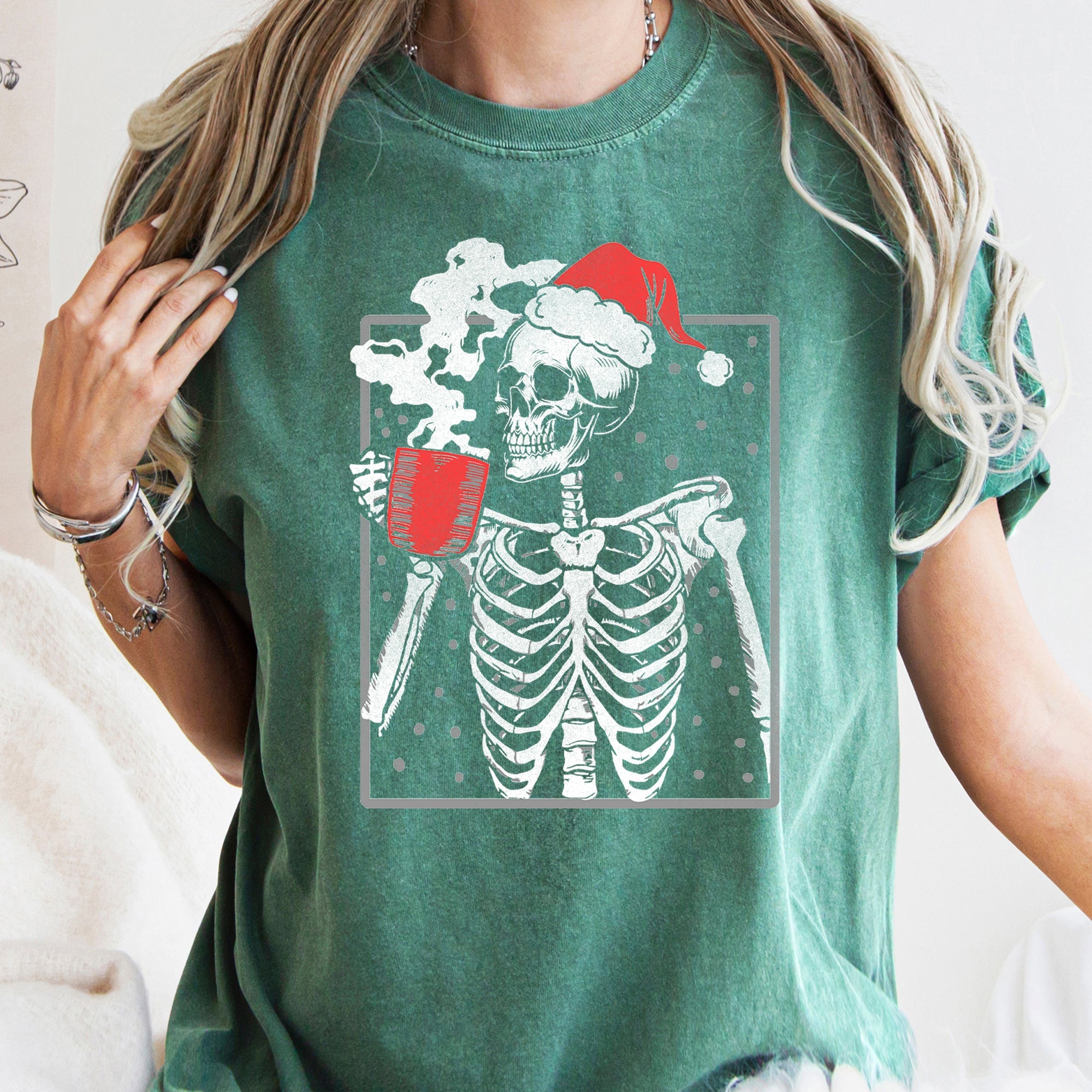 Santa Skeleton Coffee Vintage Christmas Edition Holiday Collection Comfort Colors Tee