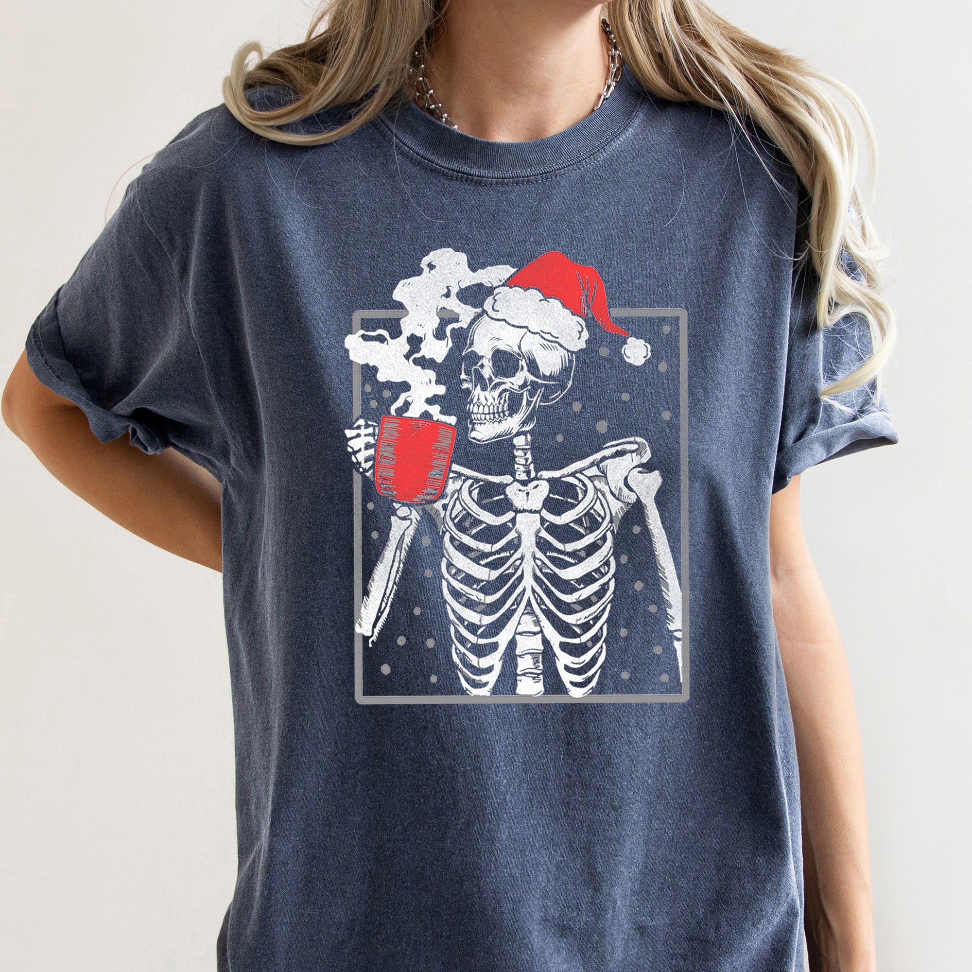 Santa Skeleton Coffee Vintage Christmas Edition Holiday Collection Comfort Colors Tee