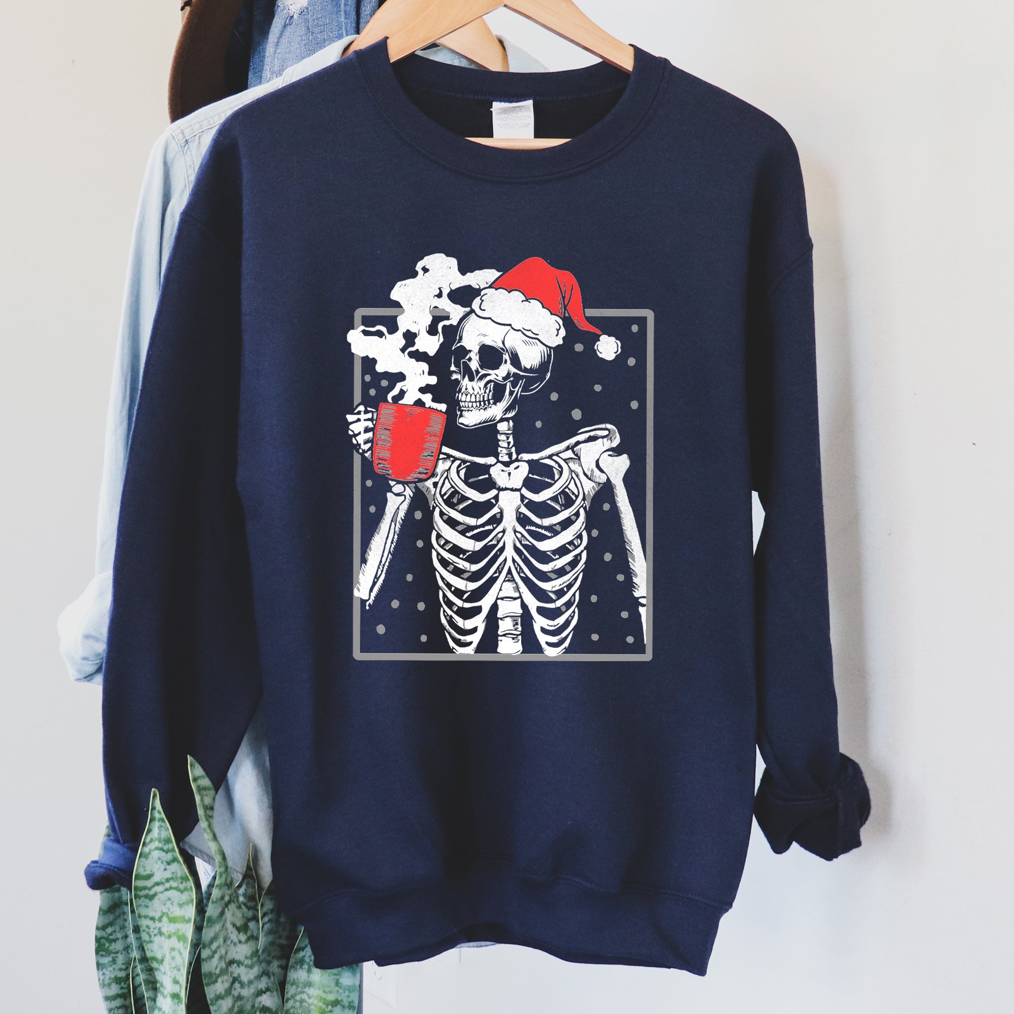 Santa Skeleton Coffee Vintage Christmas Night Limited Edition Cozy Graphic Sweatshirt
