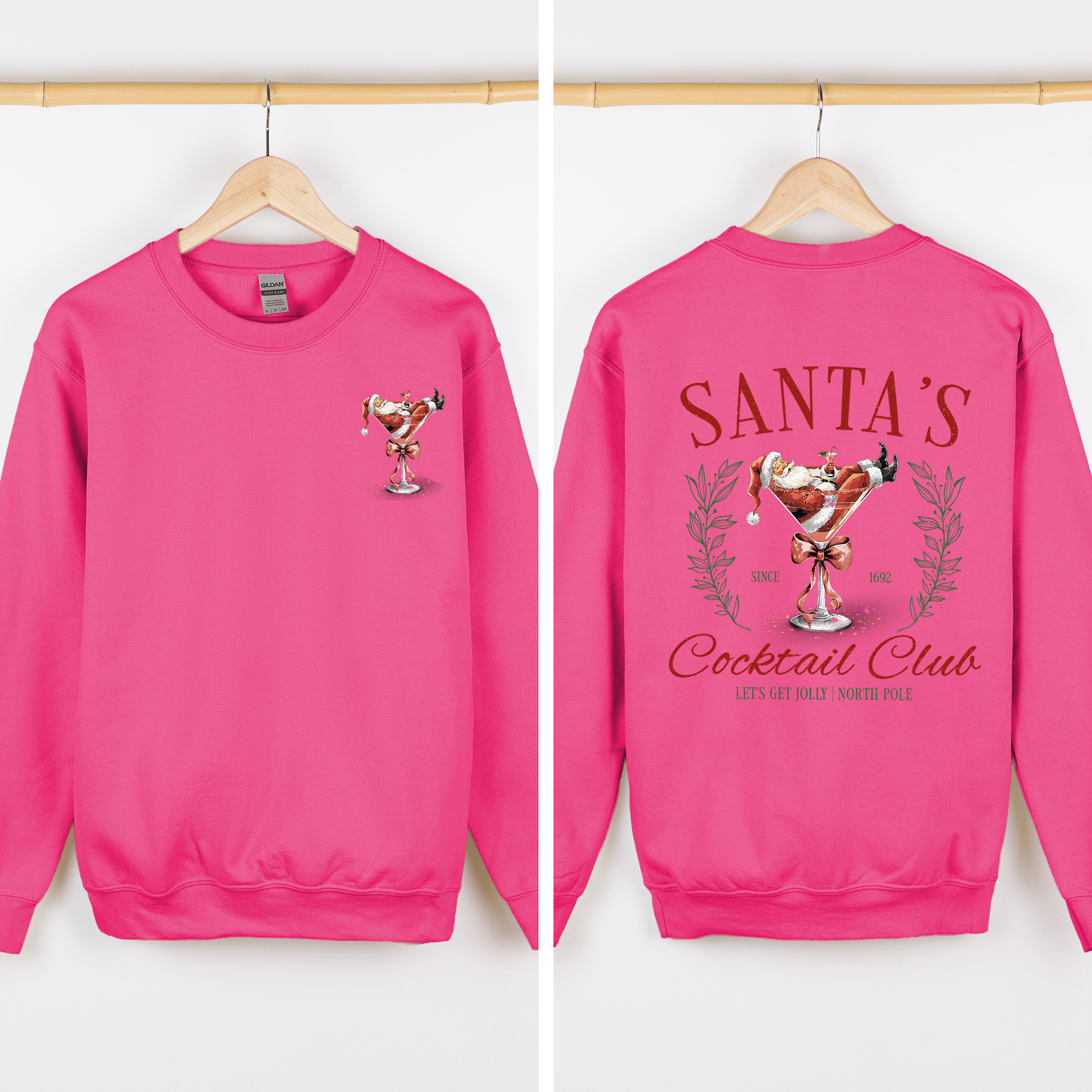 Santa's Cocktail Club I Like Them Real Thick And Sprucy Front And Back Print Sweatshirt