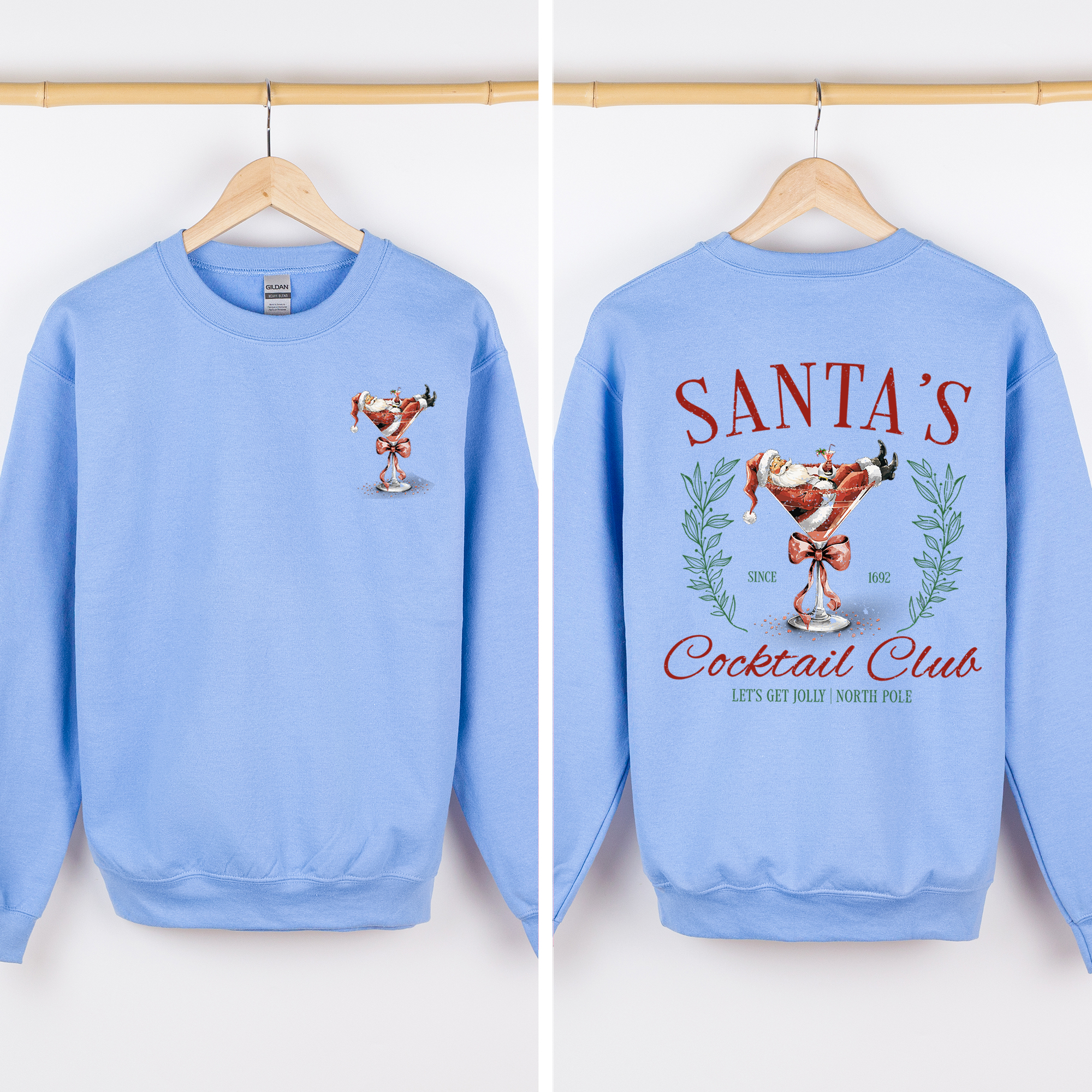 Santa's Cocktail Club I Like Them Real Thick And Sprucy Front And Back Print Sweatshirt