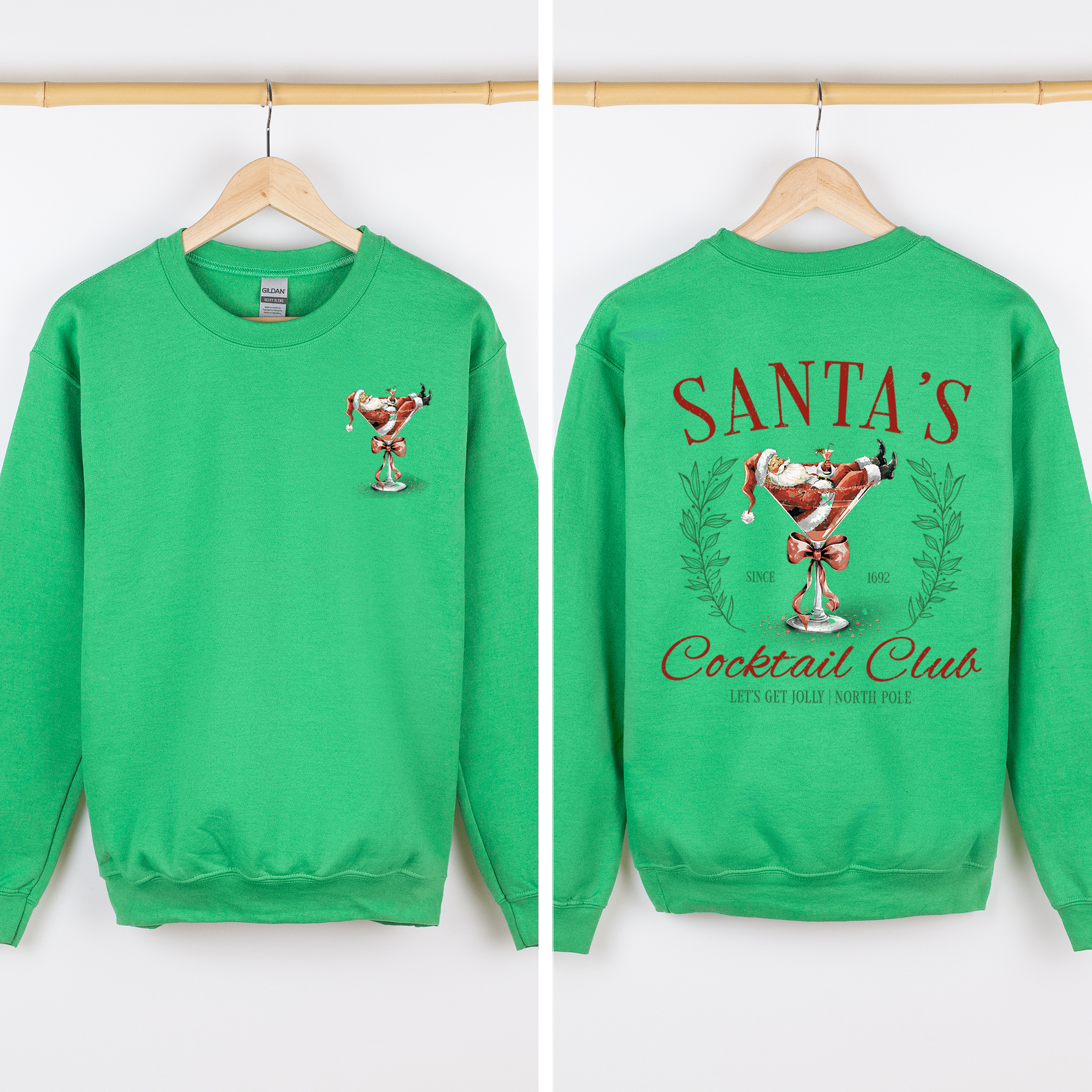 Santa's Cocktail Club I Like Them Real Thick And Sprucy Front And Back Print Sweatshirt